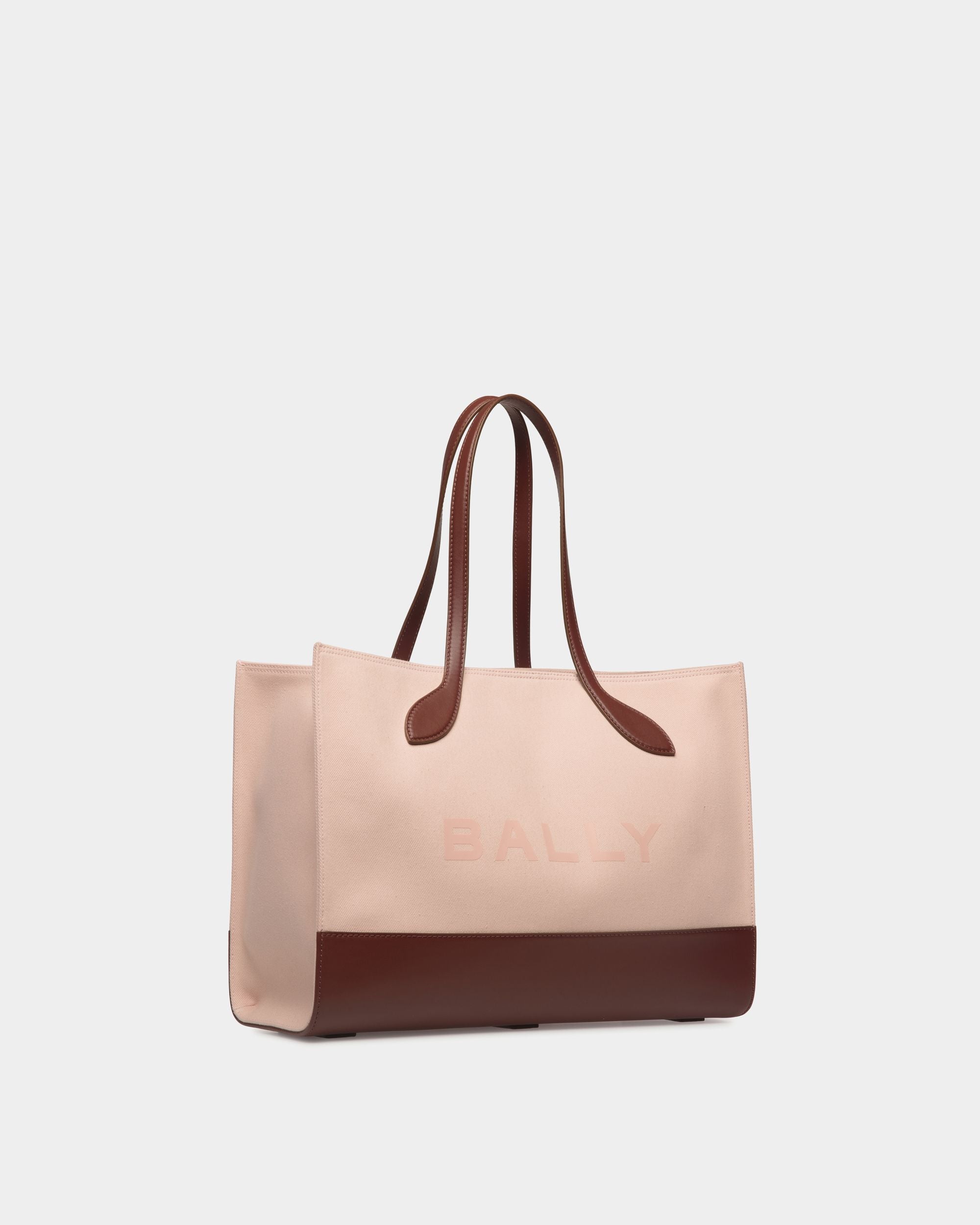 Bar Tote Bag in Dusty Petal Canvas And Brown Leather - Women's - Bally - 03
