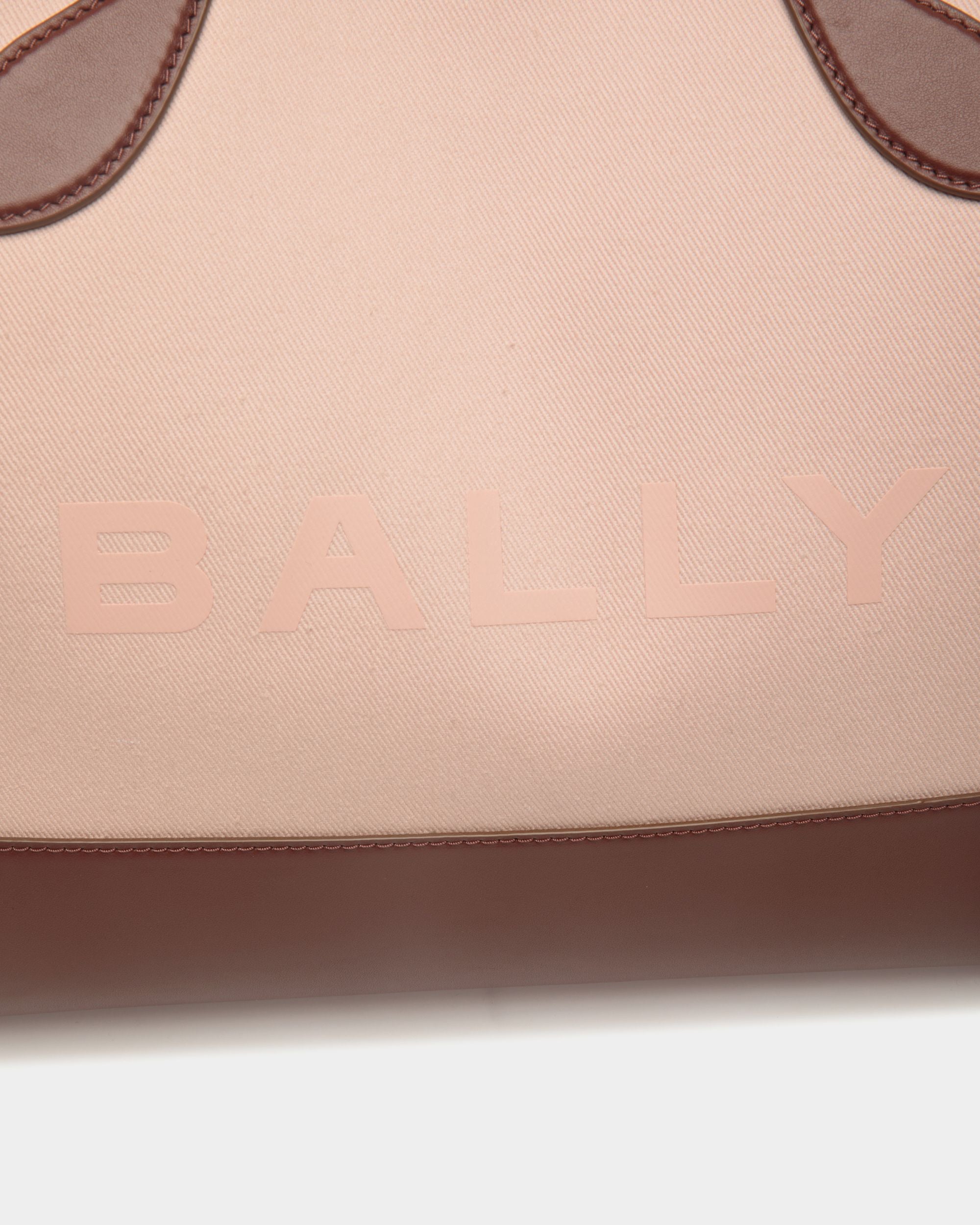 Bar Tote Bag in Dusty Petal Canvas And Brown Leather - Women's - Bally - 04