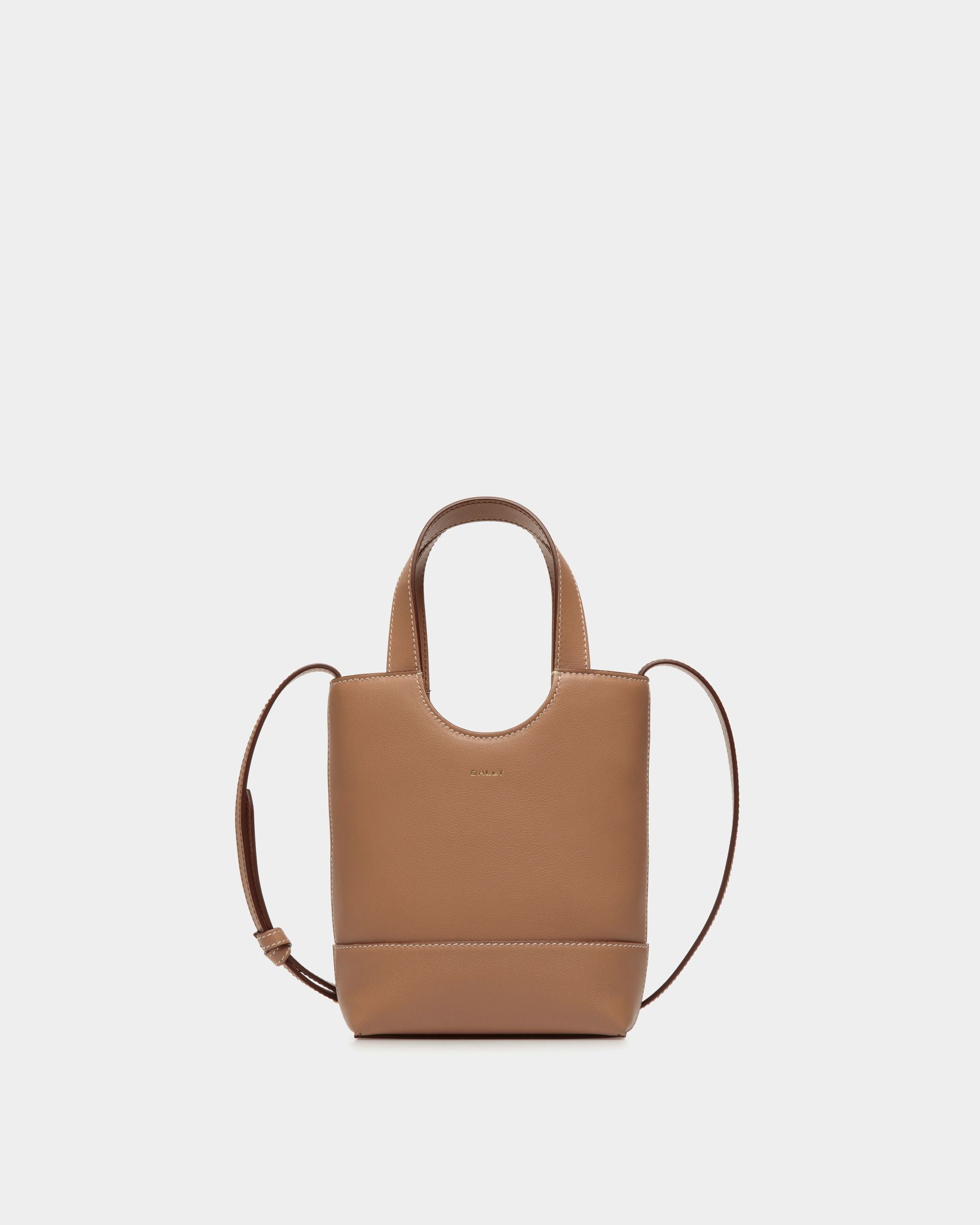 Easy Bally Small Tote Bag in Praline Beige Leather - Women's - Bally - 01