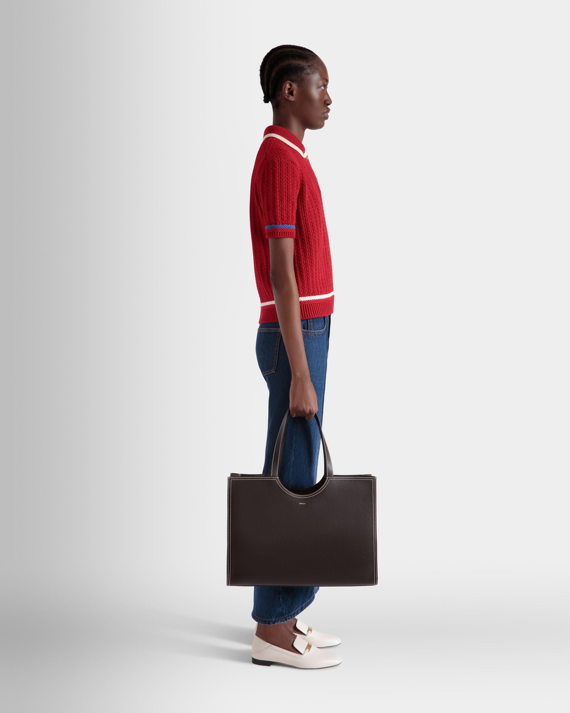 Easy Bally Tote Bag in Ebano Leather - Women's - Bally - 02