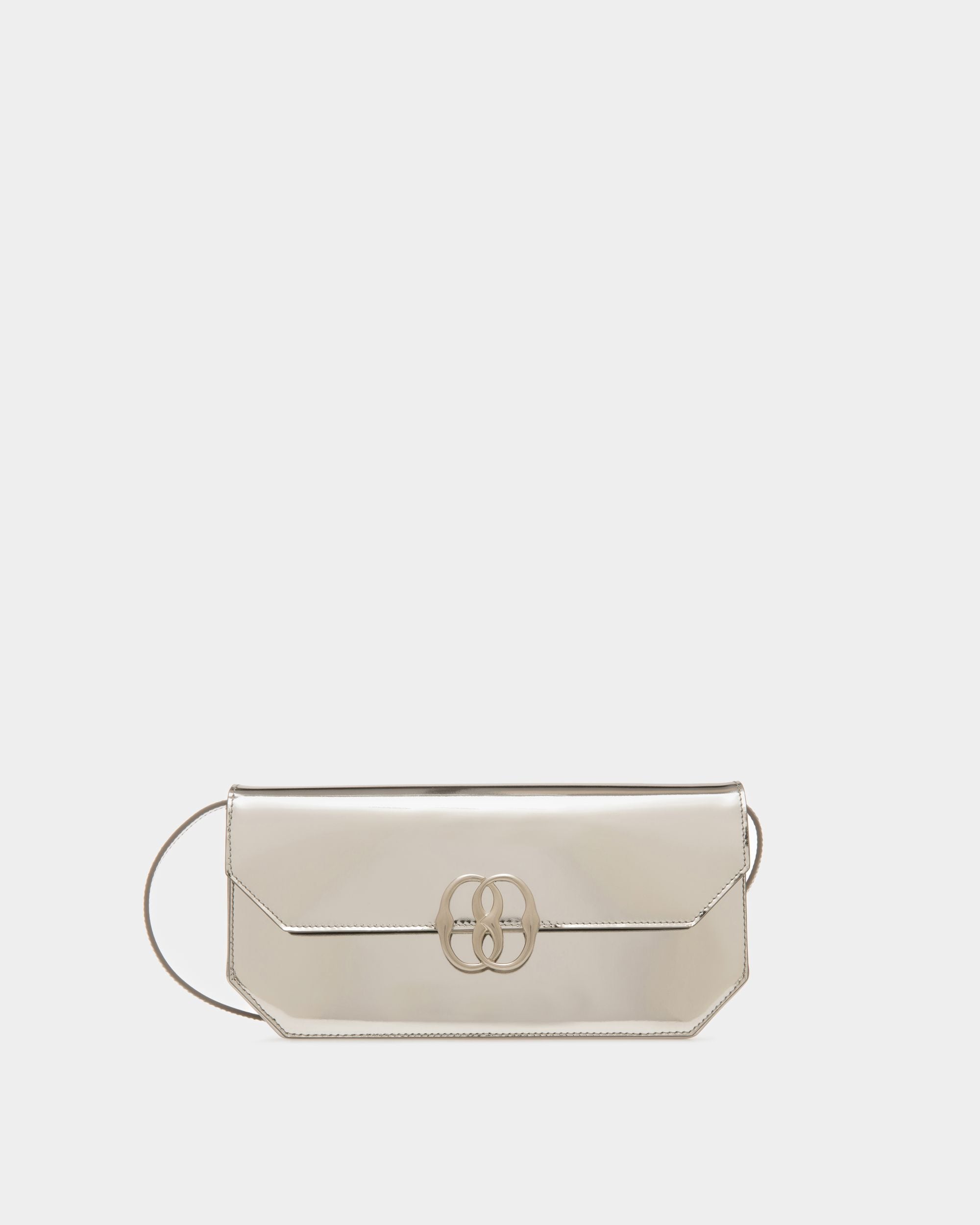 Emblem Shoulder Bag In Silver Leather - Women's - Bally - 01