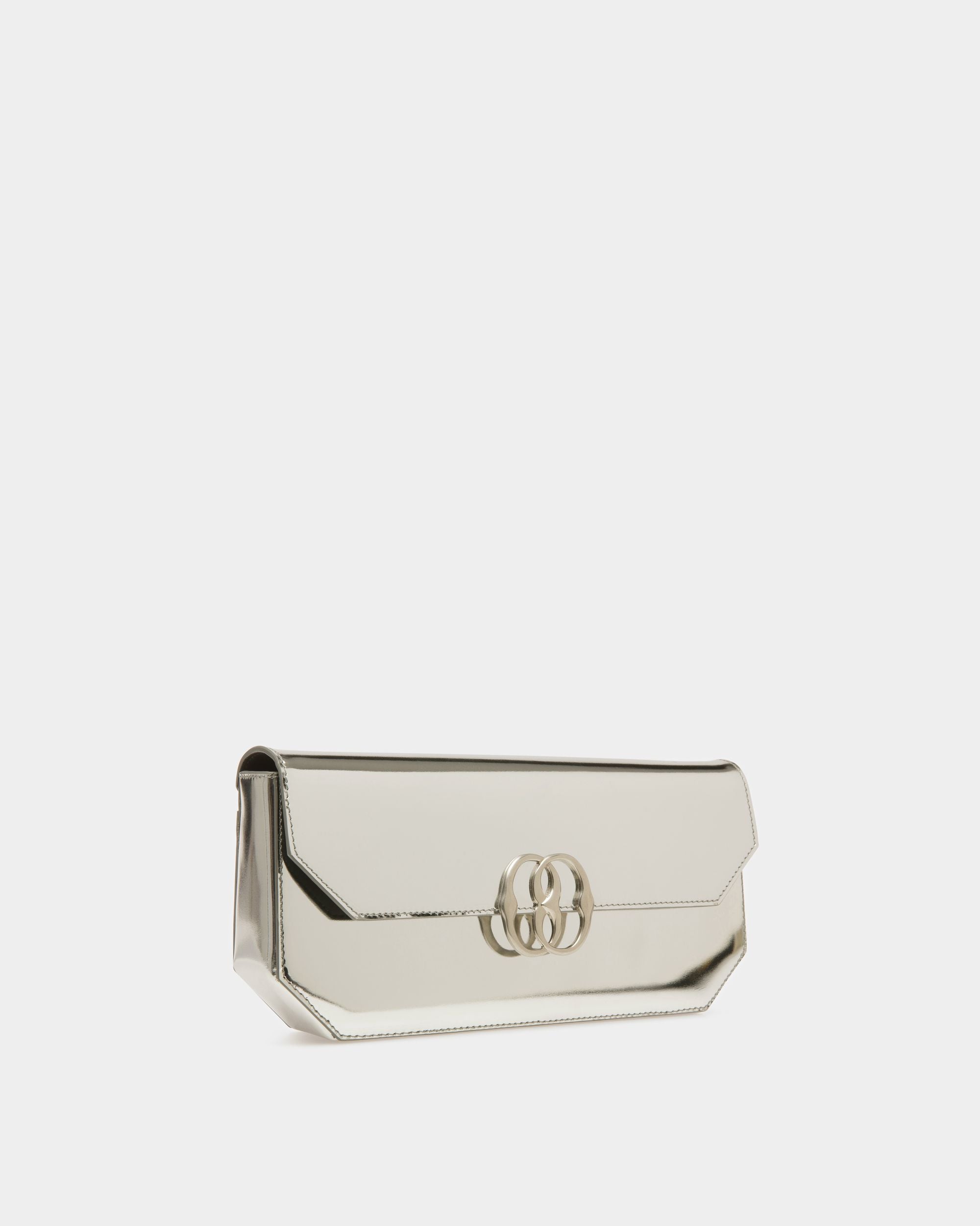 Emblem Shoulder Bag In Silver Leather - Women's - Bally - 03