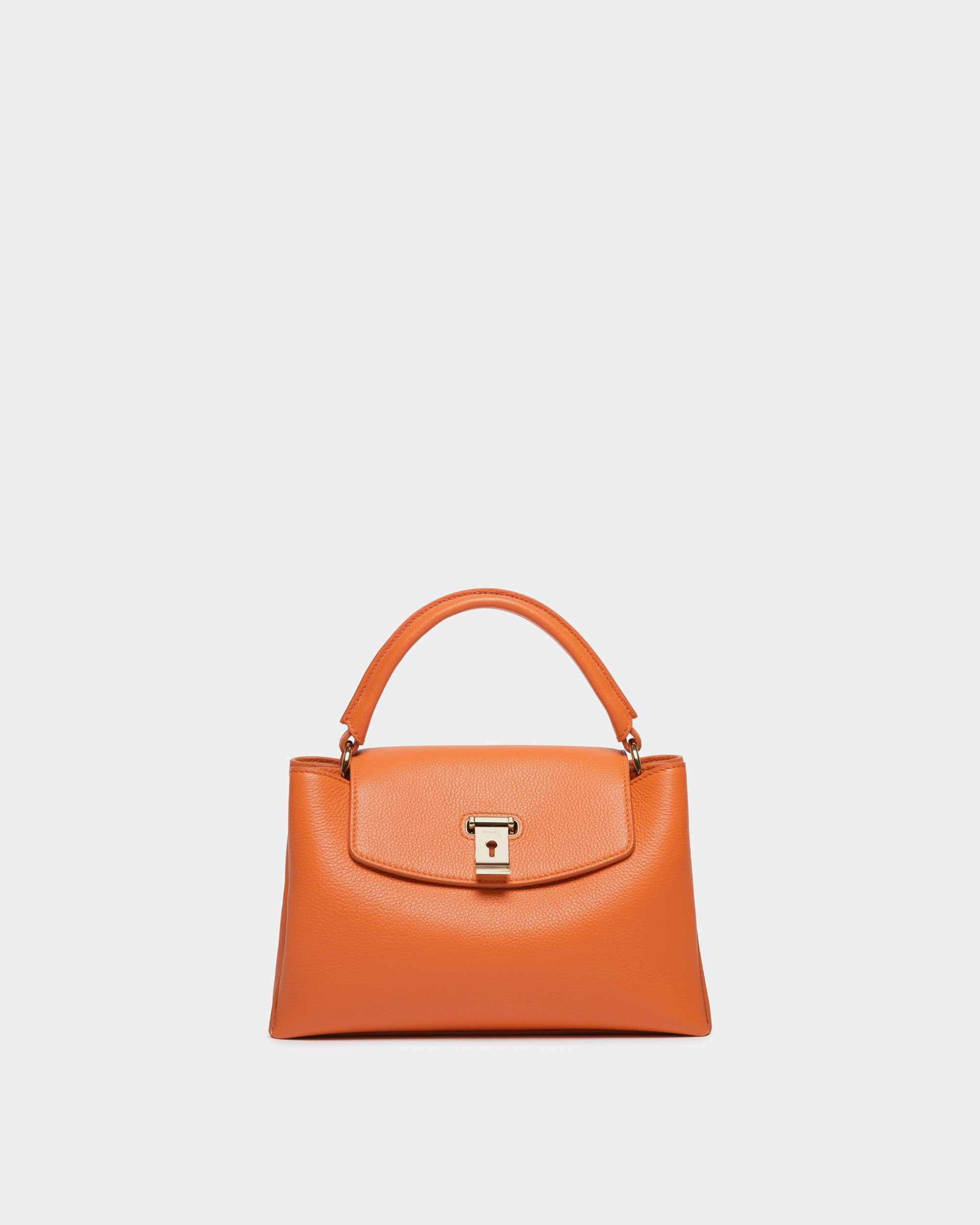 Lock Me Small Top Handle Bag in Koi Orange Grained Leather - Women's - Bally - 01