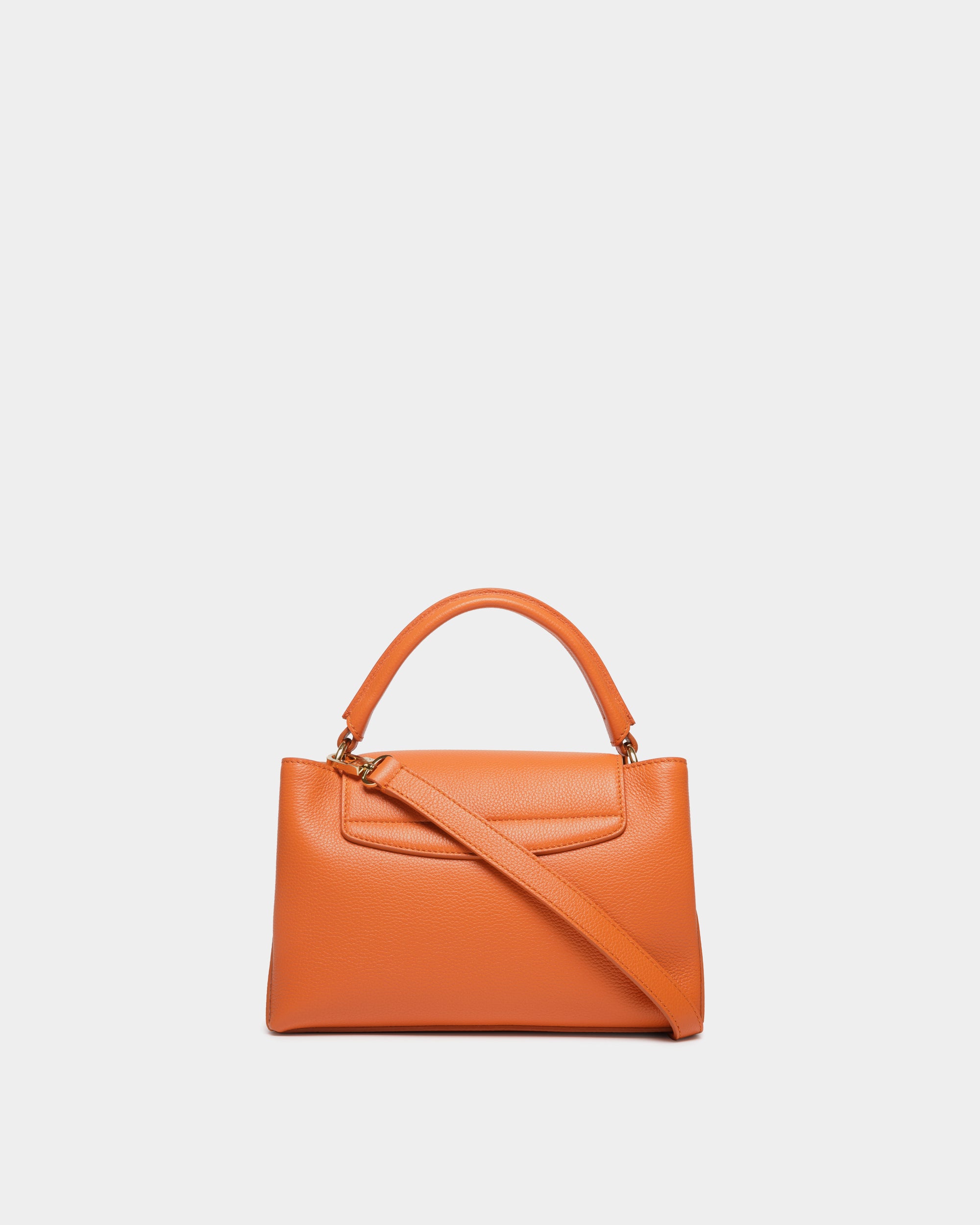 Lock Me Small Top Handle Bag in Koi Orange Grained Leather - Women's - Bally - 03