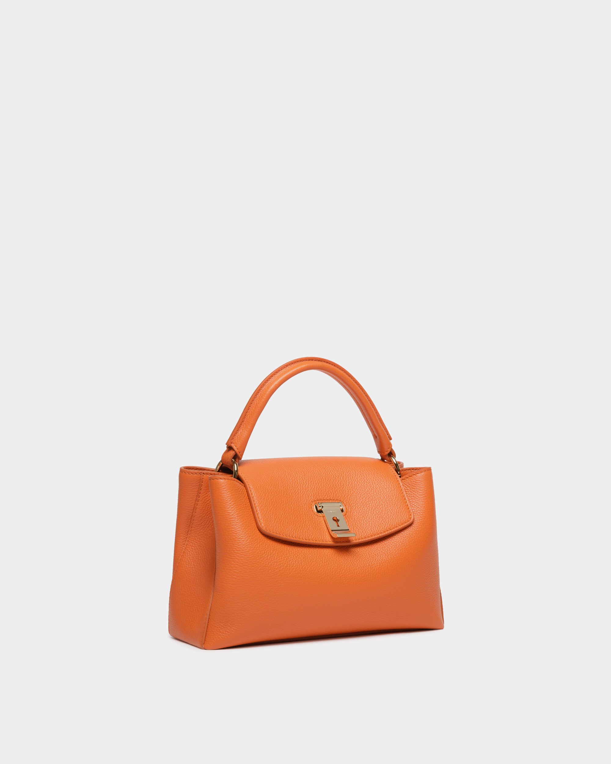 Lock Me Small Top Handle Bag in Koi Orange Grained Leather - Women's - Bally - 04