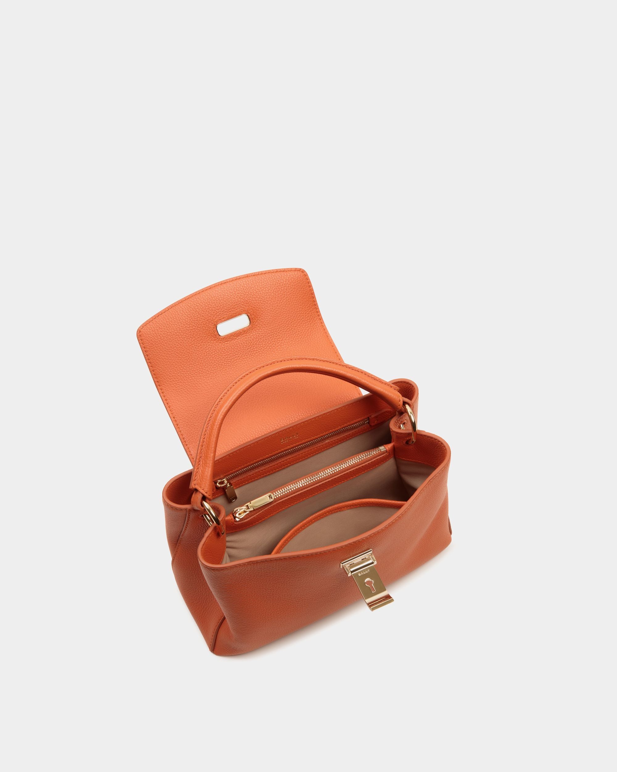 Lock Me Small Top Handle Bag in Koi Orange Grained Leather - Women's - Bally - 05