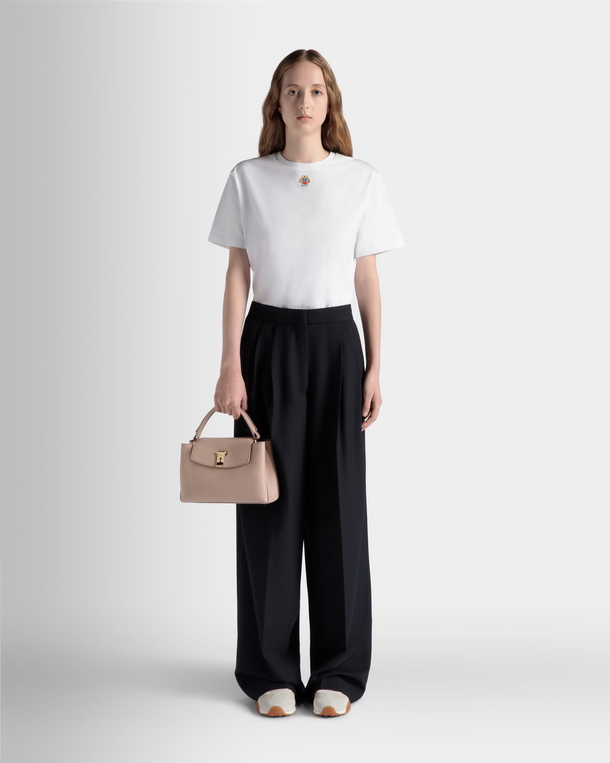 Lock Me Small Top Handle Bag In Light Beige Grained Leather - Women's - Bally - 02