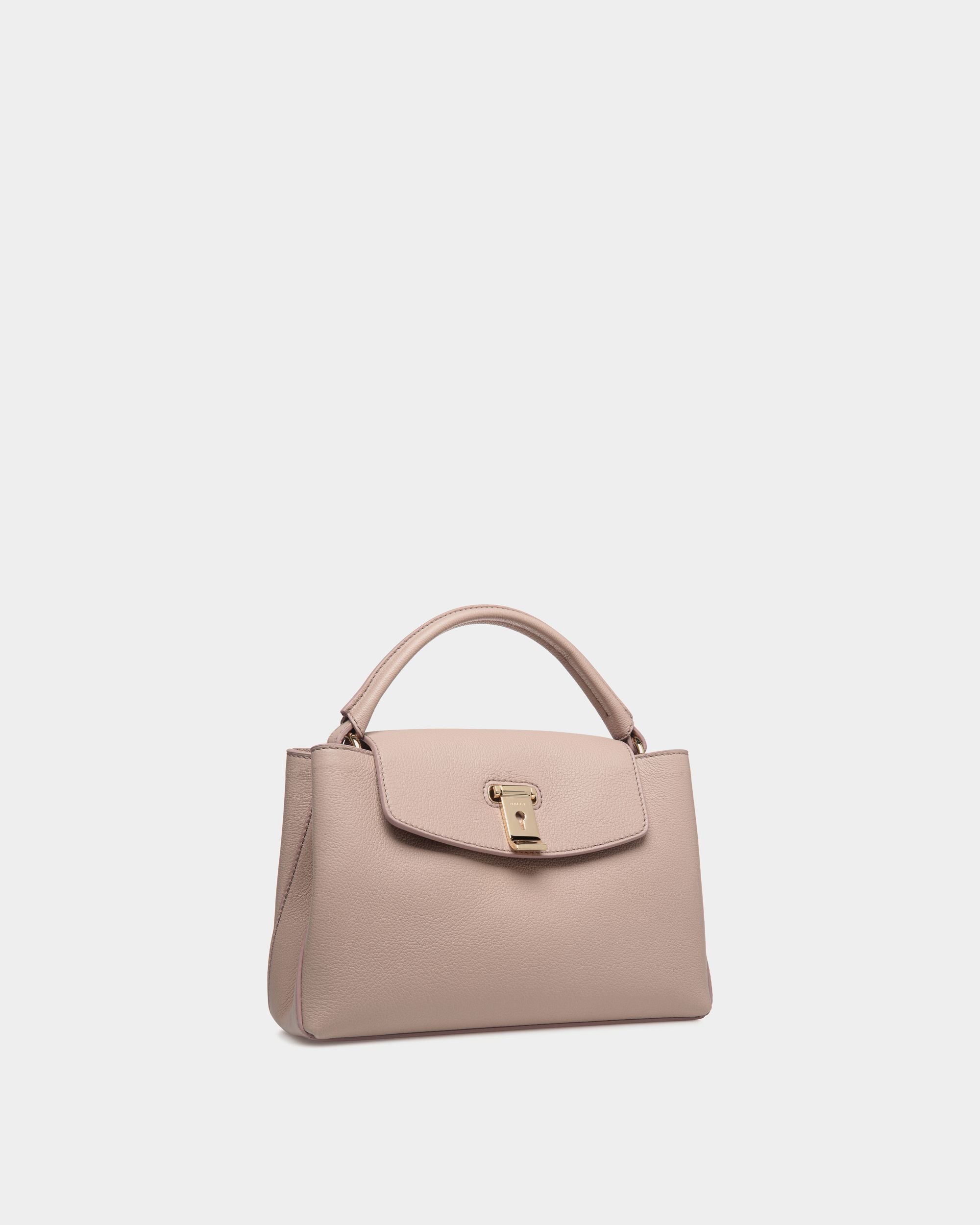 Lock Me Small Top Handle Bag In Light Beige Grained Leather - Women's - Bally - 04