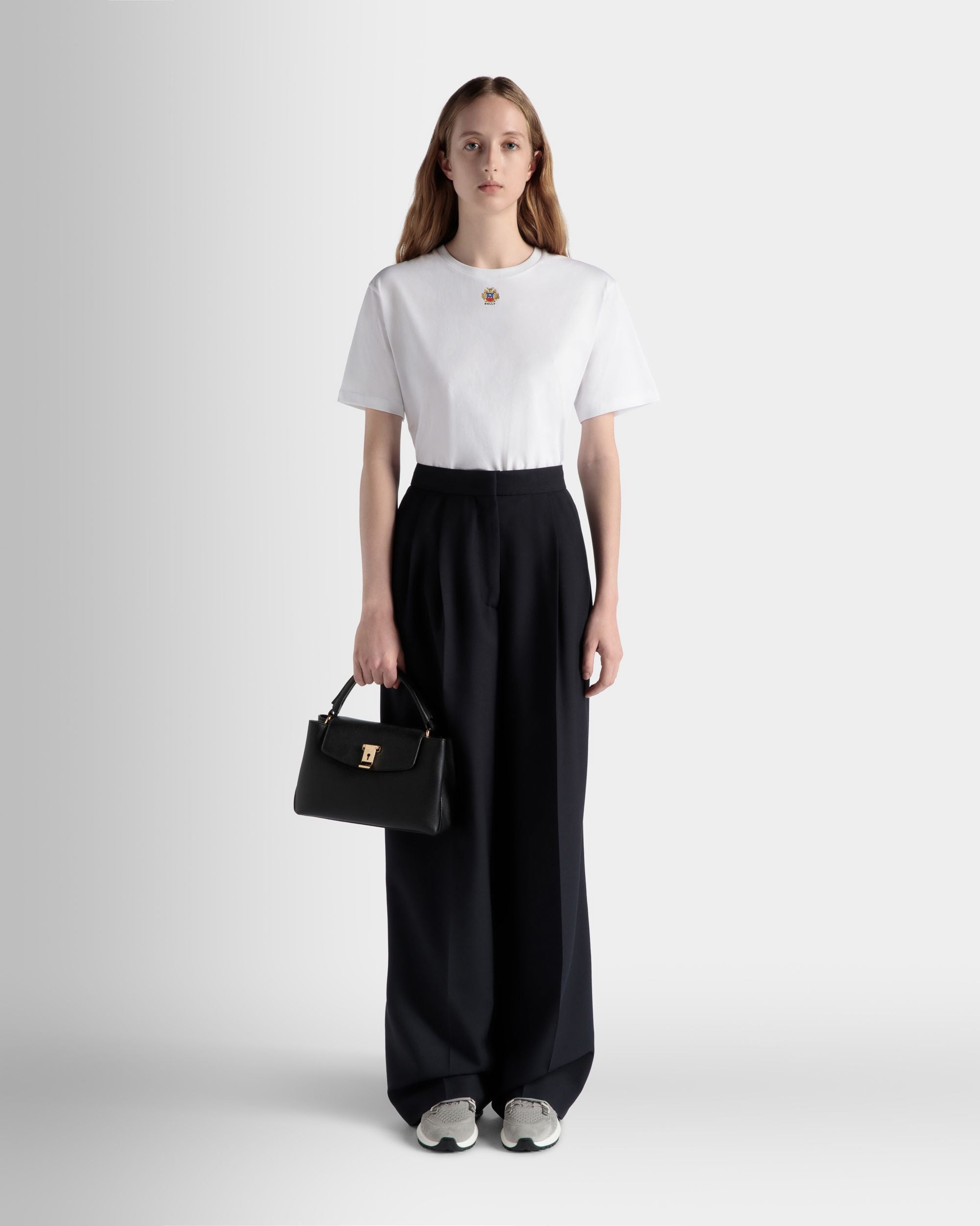 Lock Me Small Top Handle Bag In Black Grained Leather - Women's - Bally - 02
