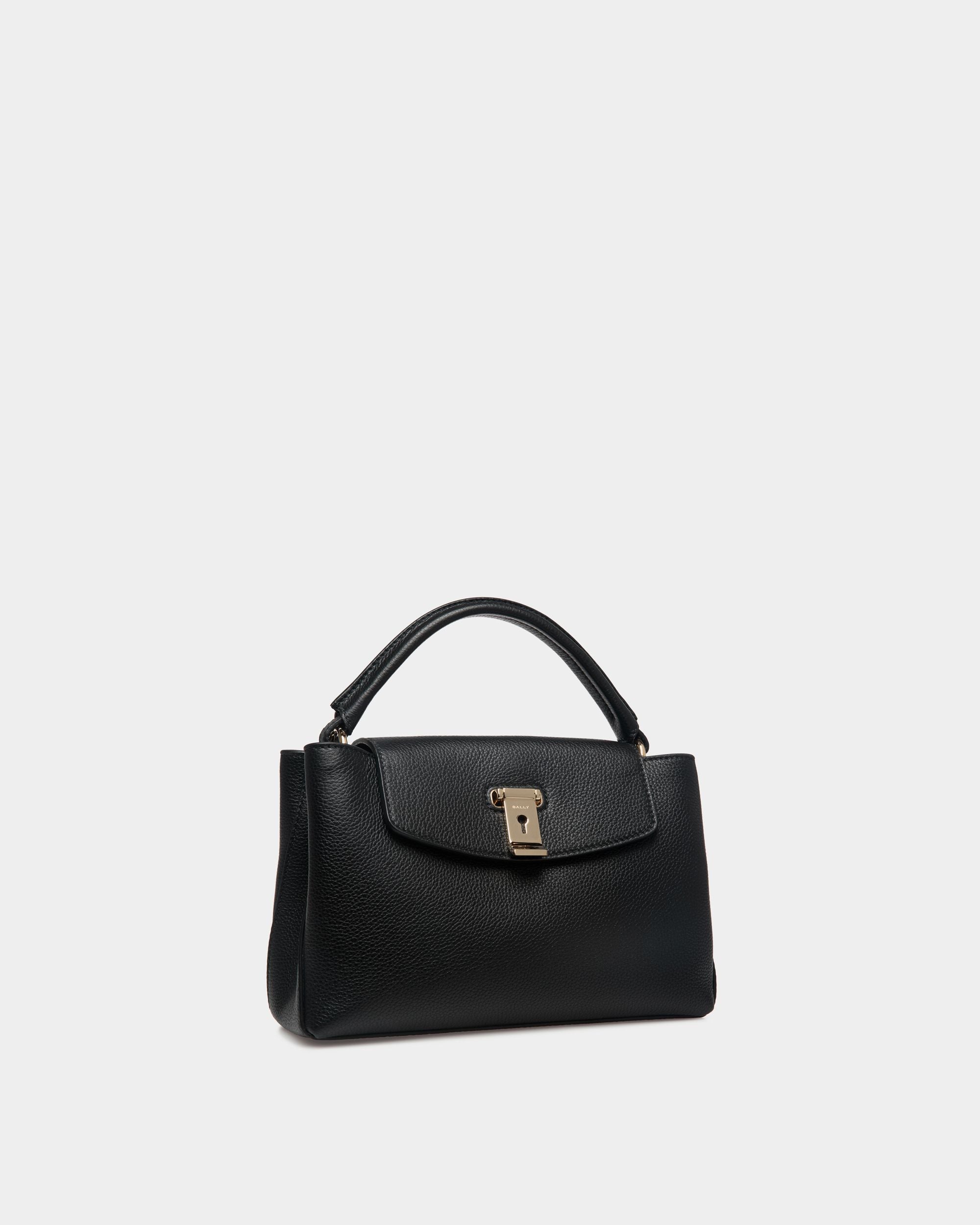 Lock Me Small Top Handle Bag In Black Grained Leather - Women's - Bally - 04