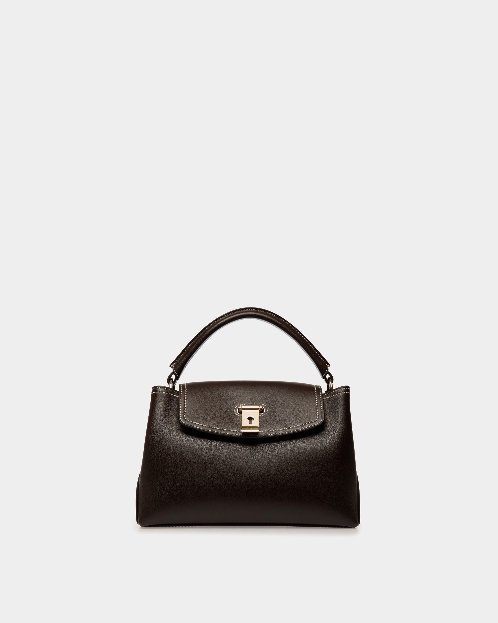 Lock Me Small Top Handle Bag in Ebano Leather - Women's - Bally - 01