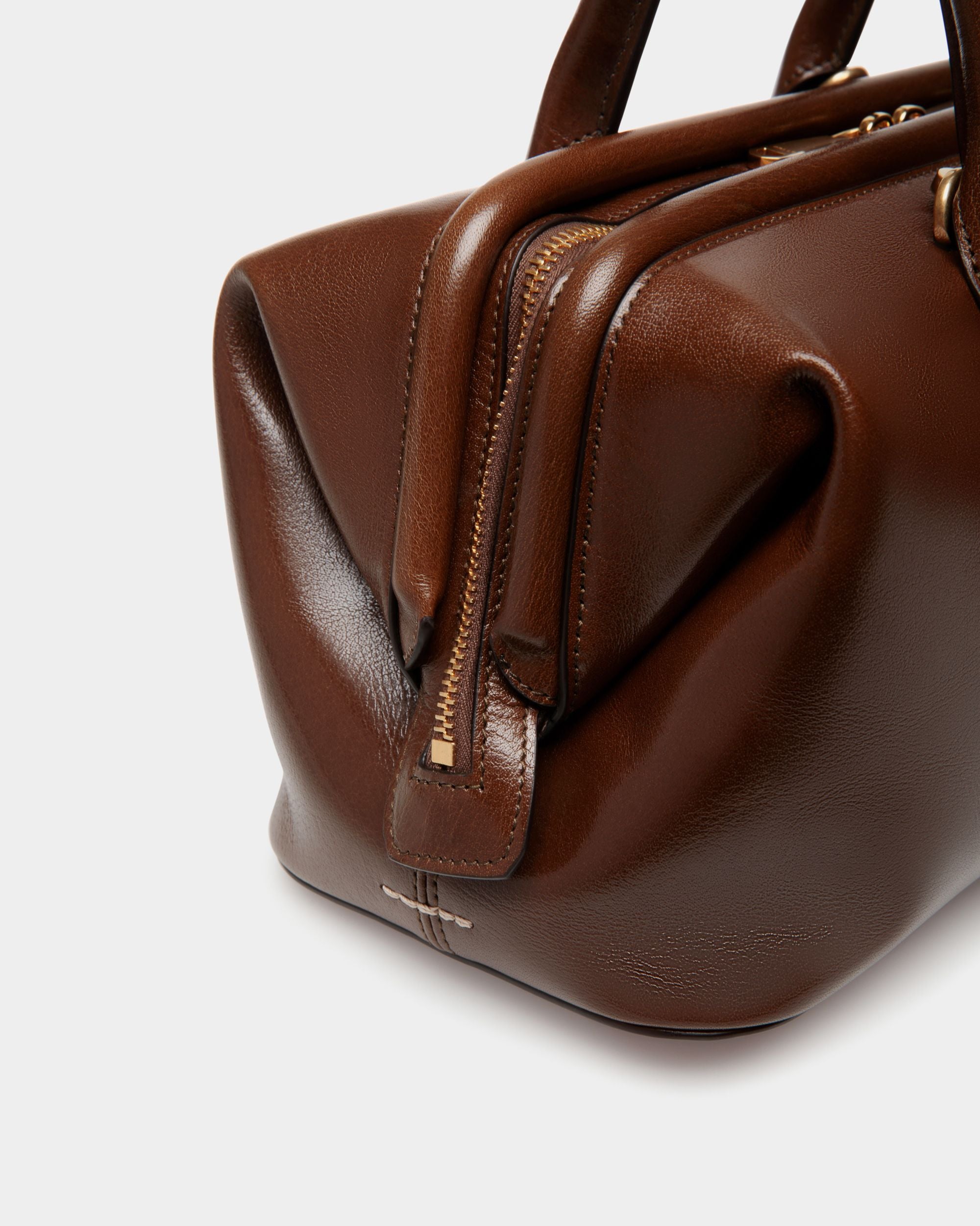 Belle Small Top Handle Bag In Marron Glacé Leather - Women's - Bally - 06