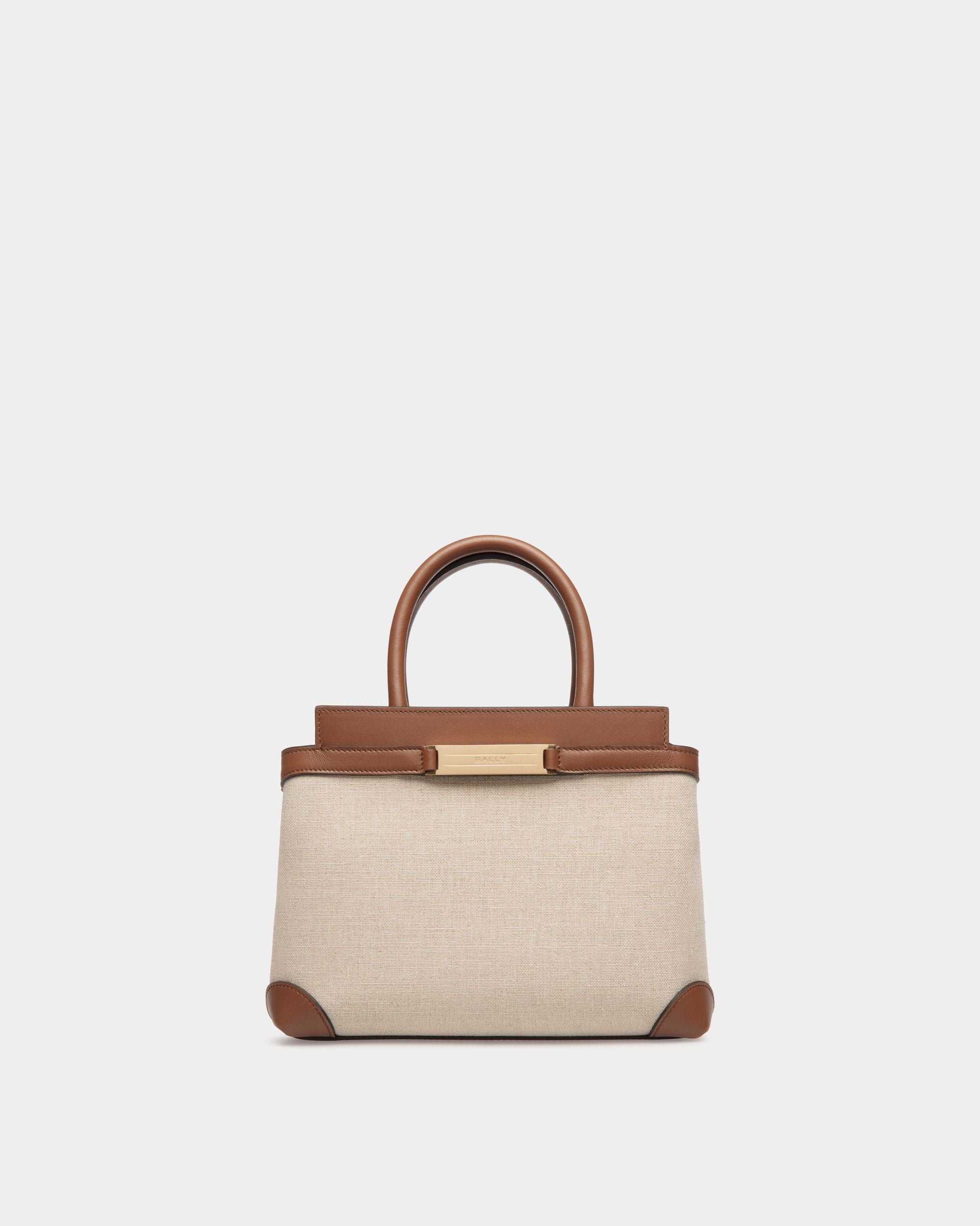 Deco Small Tote Bag in Beige Canvas and Brown Leather - Women's - Bally - 01