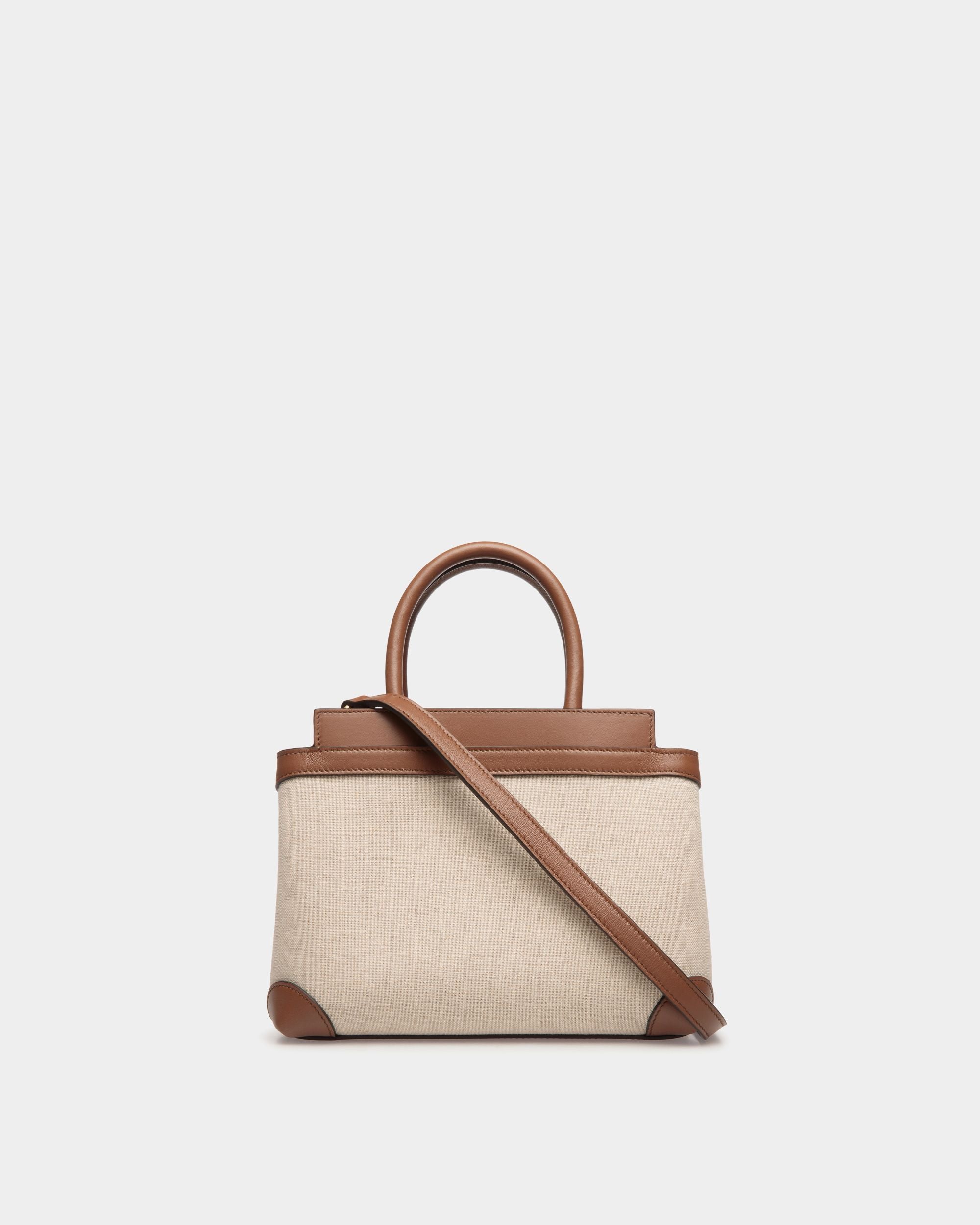 Deco Small Tote Bag in Beige Canvas and Brown Leather - Women's - Bally - 02