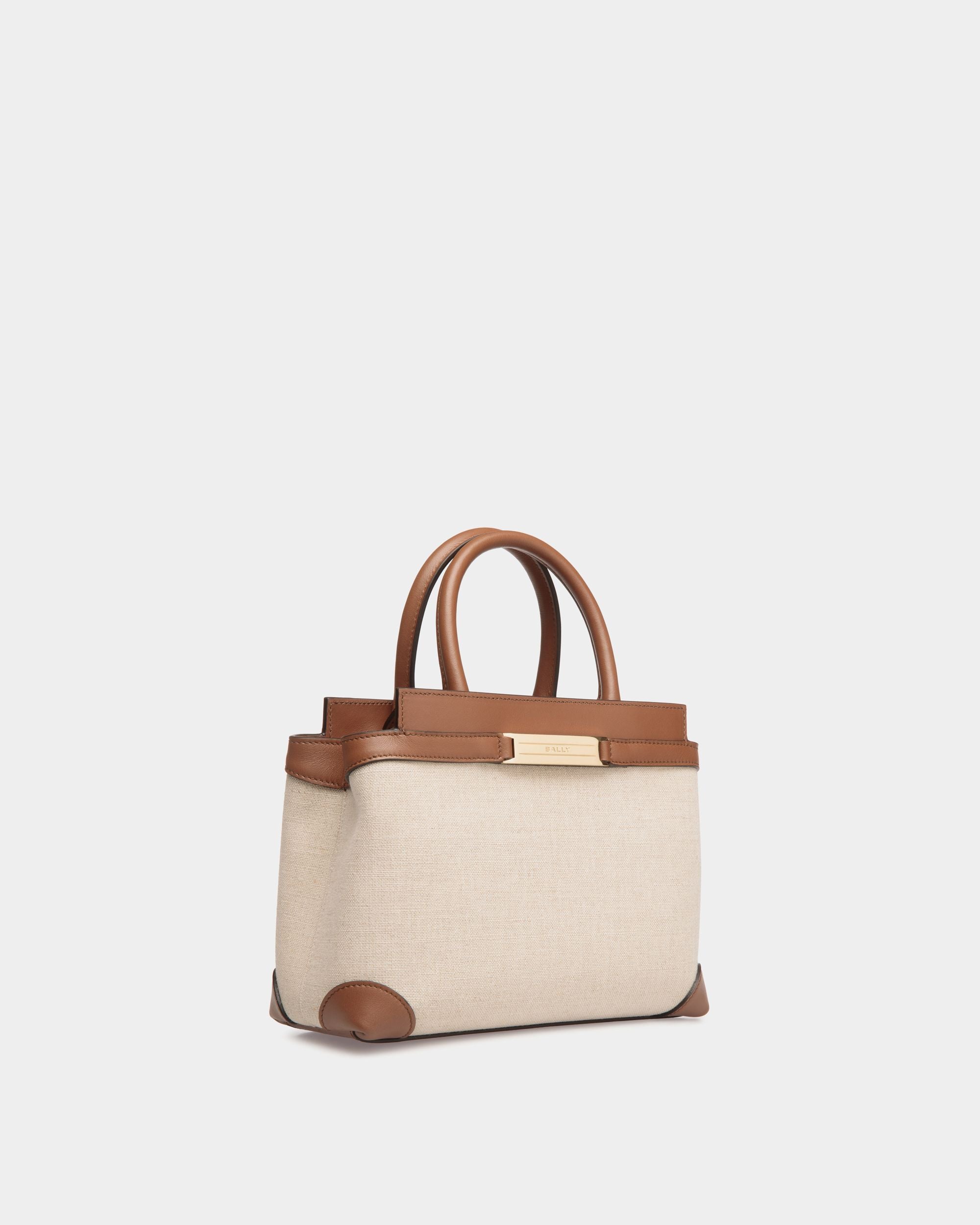Deco Small Tote Bag in Beige Canvas and Brown Leather - Women's - Bally - 03