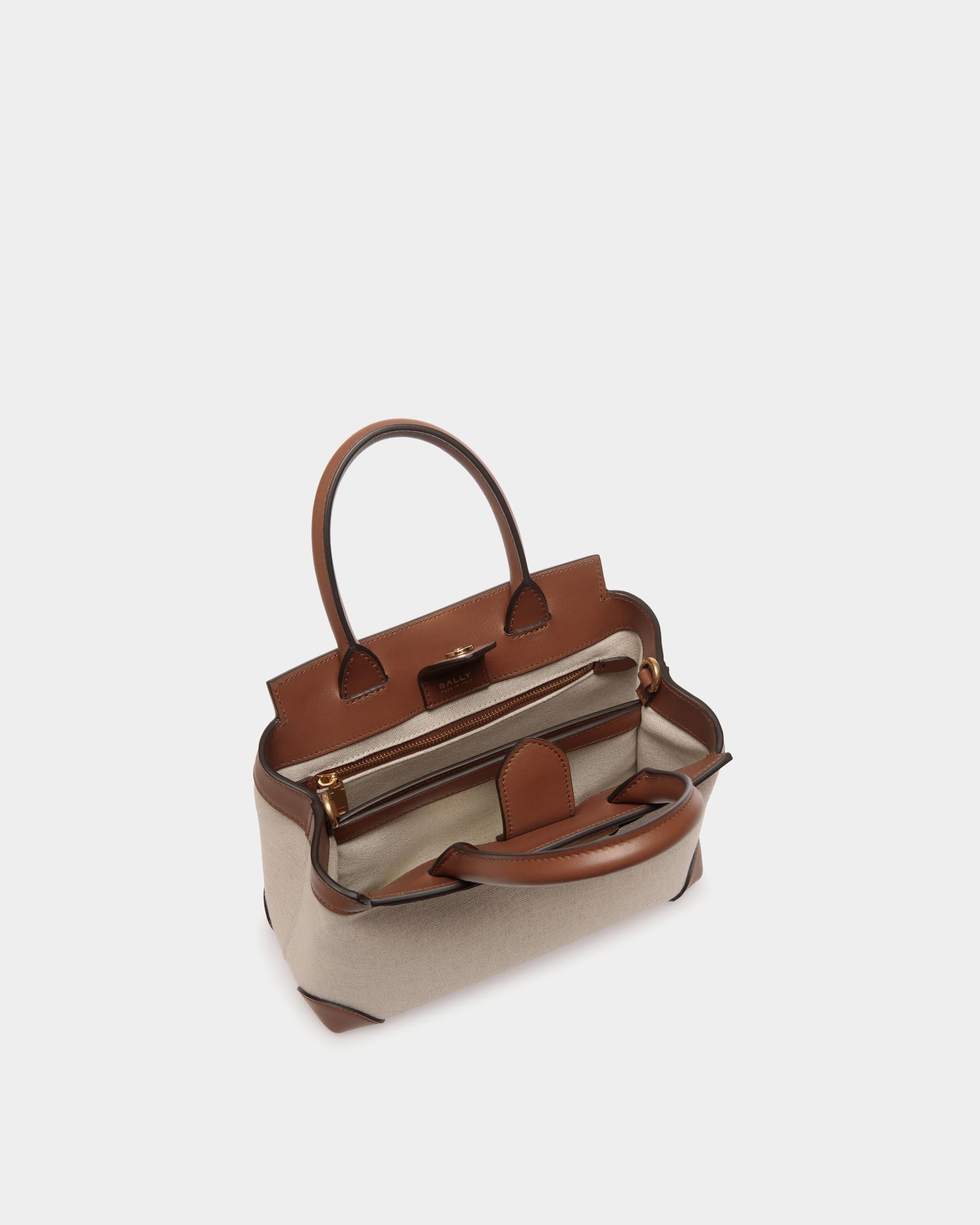 Deco Small Tote Bag in Beige Canvas and Brown Leather - Women's - Bally - 04