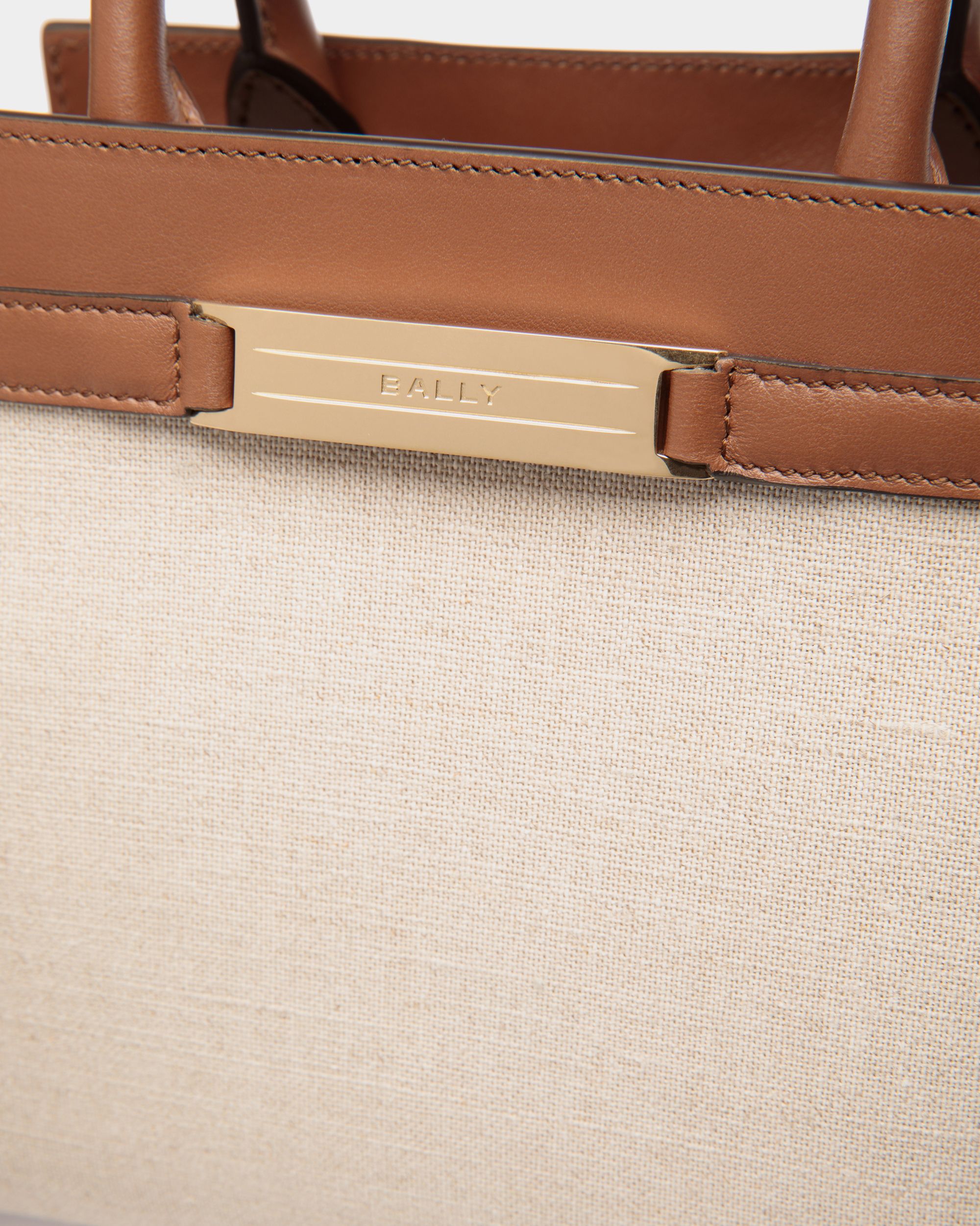 Deco Small Tote Bag in Beige Canvas and Brown Leather - Women's - Bally - 05