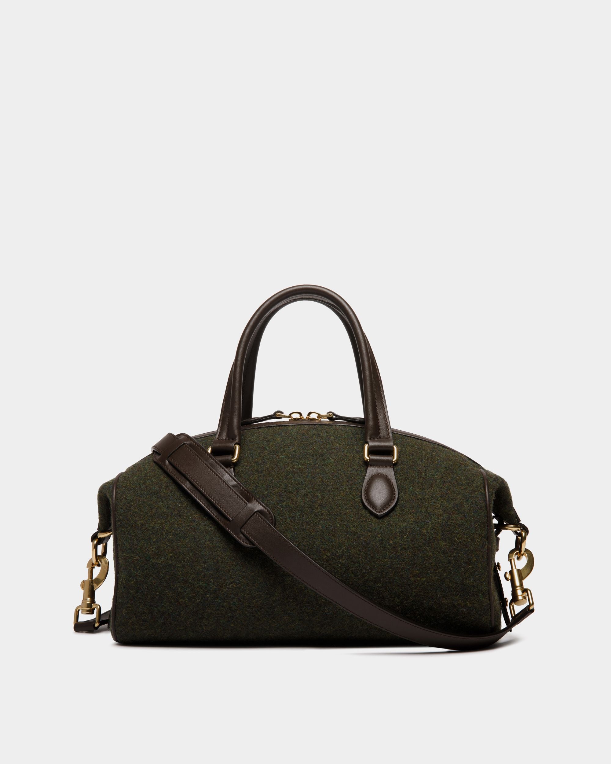 Winter Capsule Top Handle Bag in Dark Green and Ebano Wool and Leather With Alpine Flowers - Women's - Bally - 03