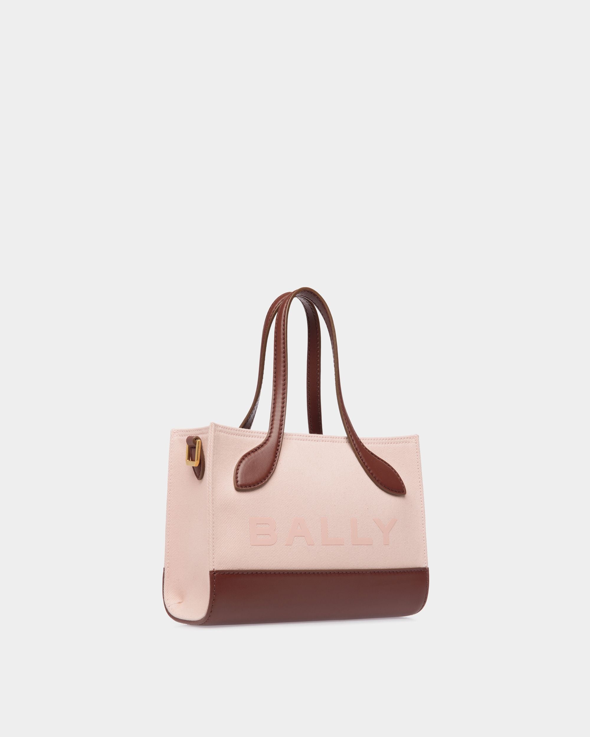 Bar Mini Tote Bag in Dusty Petal And Brown Canvas And Leather - Women's - Bally - 03
