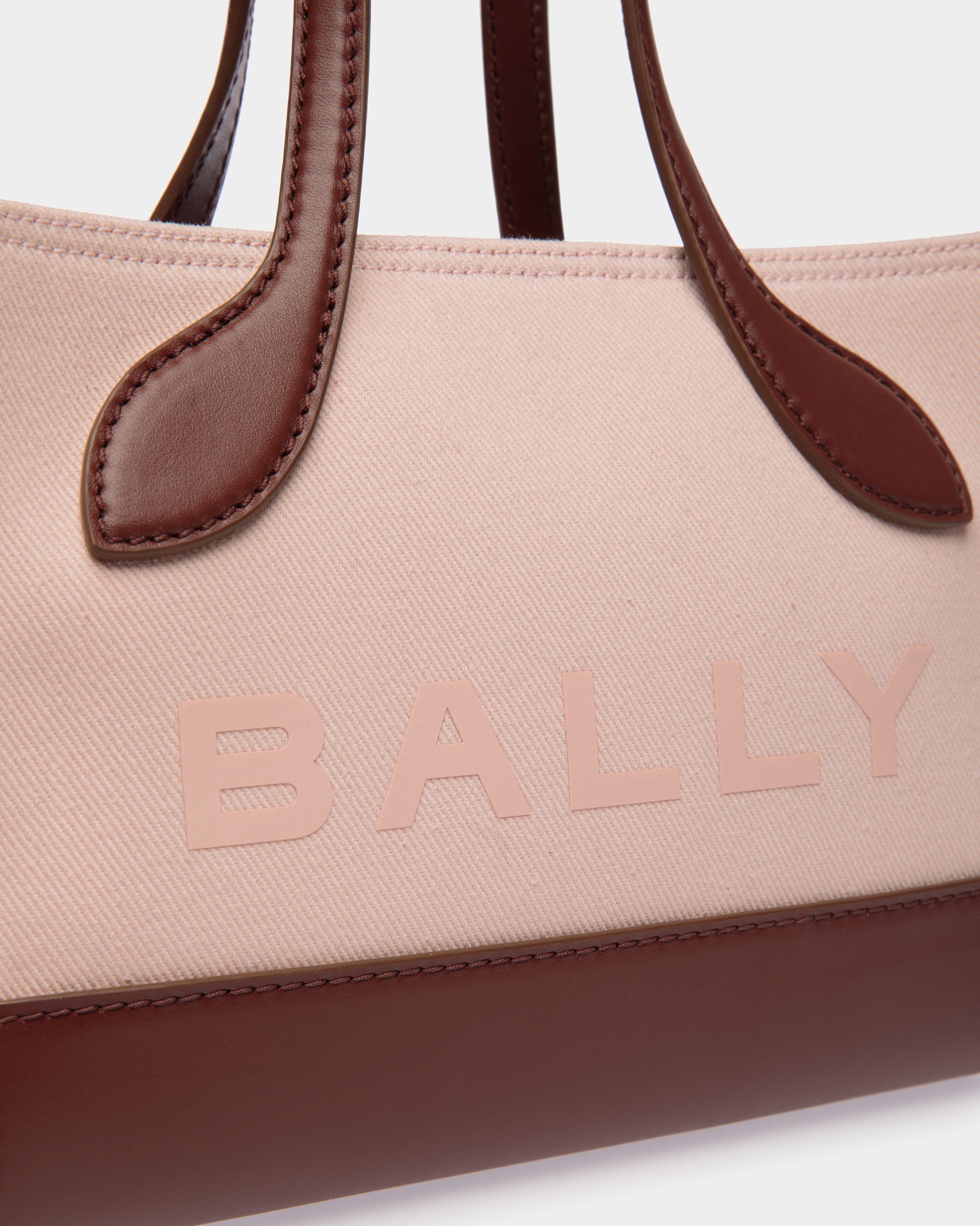 Bar Mini Tote Bag in Dusty Petal And Brown Canvas And Leather - Women's - Bally - 04