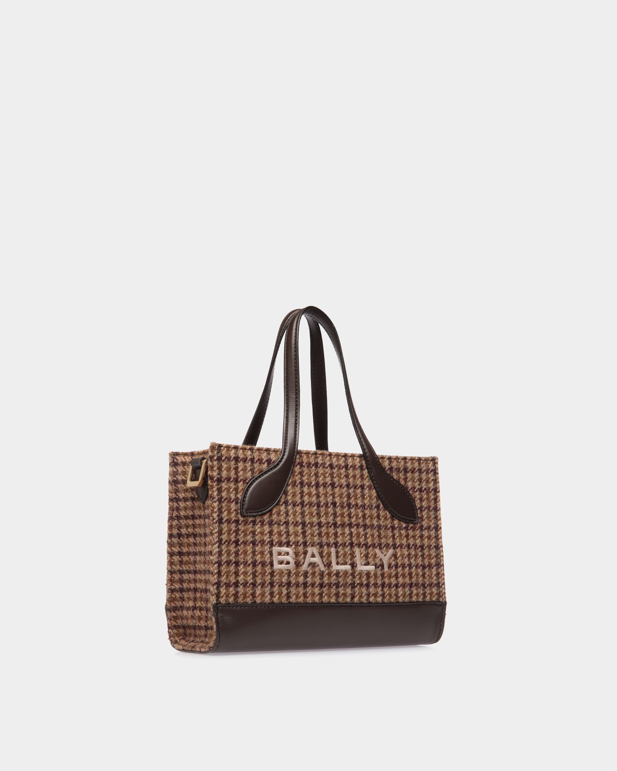 Bar Mini Tote Bag in Multibrown Check Wool And Leather - Women's - Bally - 03