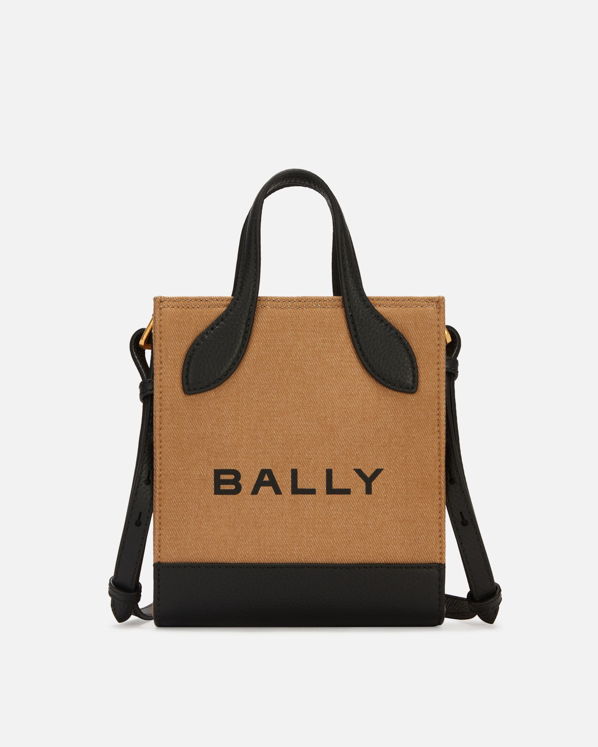 Bar Mini Tote Bag In Beige And Black Canvas And Leather - Women's - Bally - 01