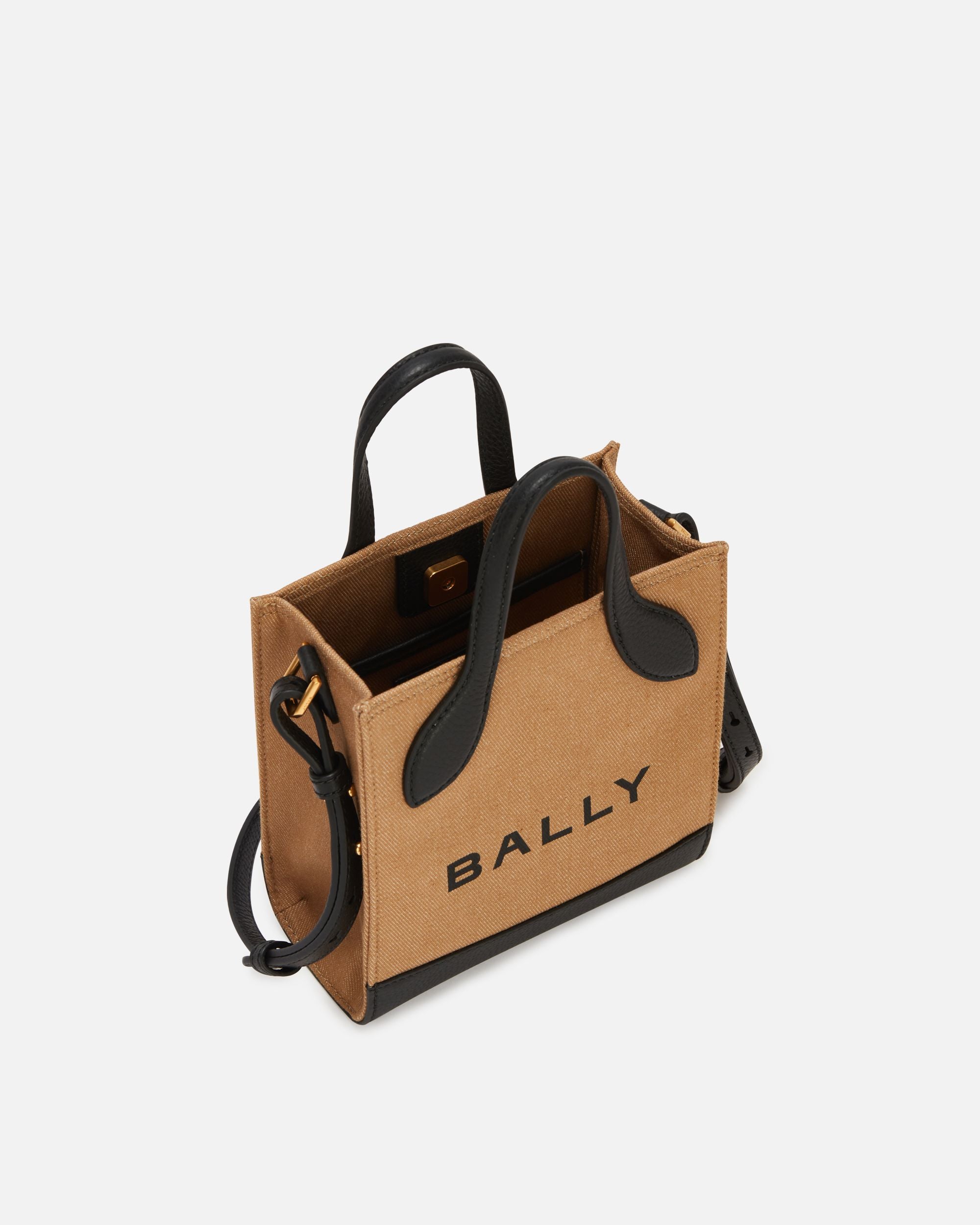 Bar Mini Tote Bag In Beige And Black Canvas And Leather - Women's - Bally - 04
