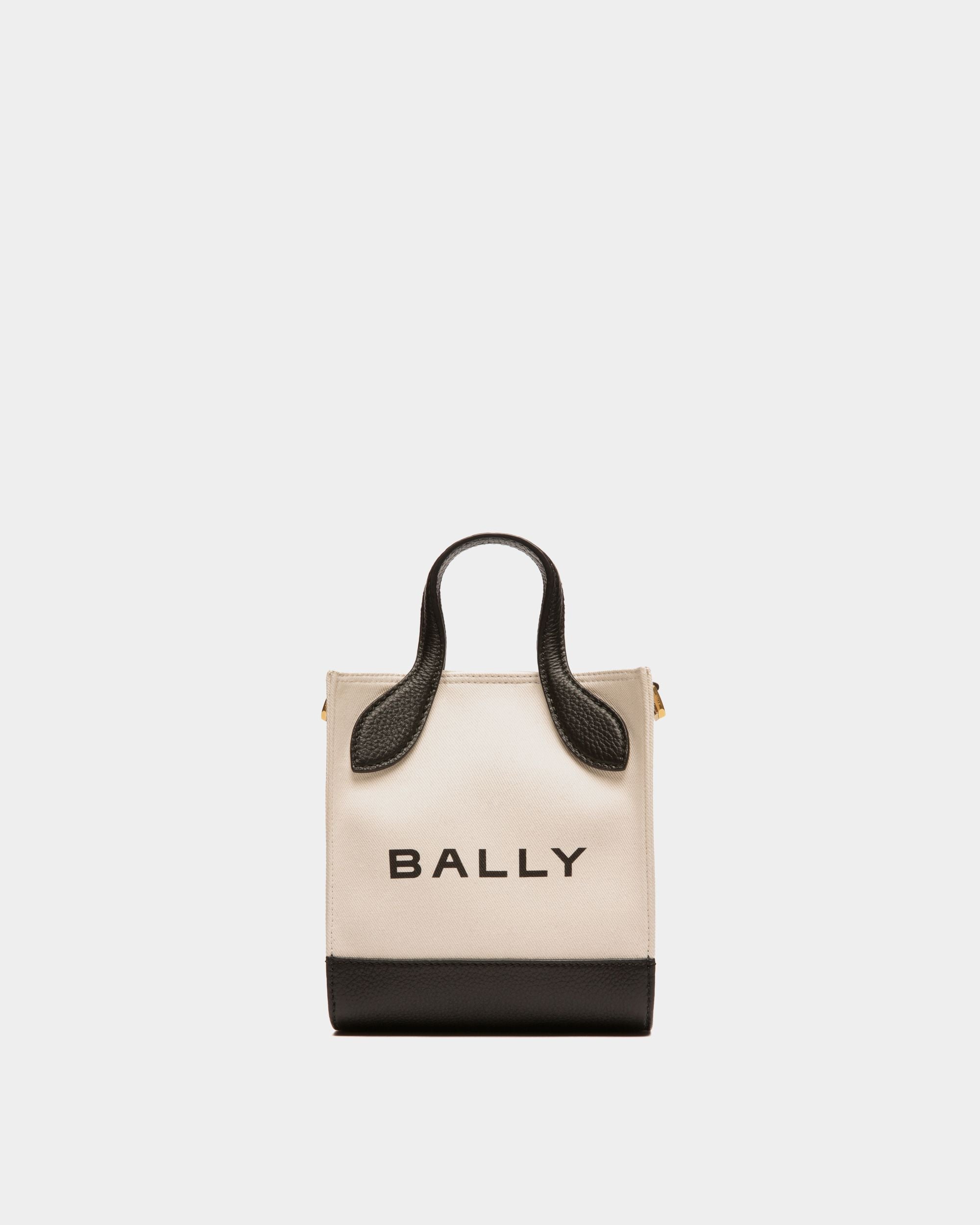 Bar Mini Tote Bag in Neutral And Black Canvas And Leather - Women's - Bally - 01