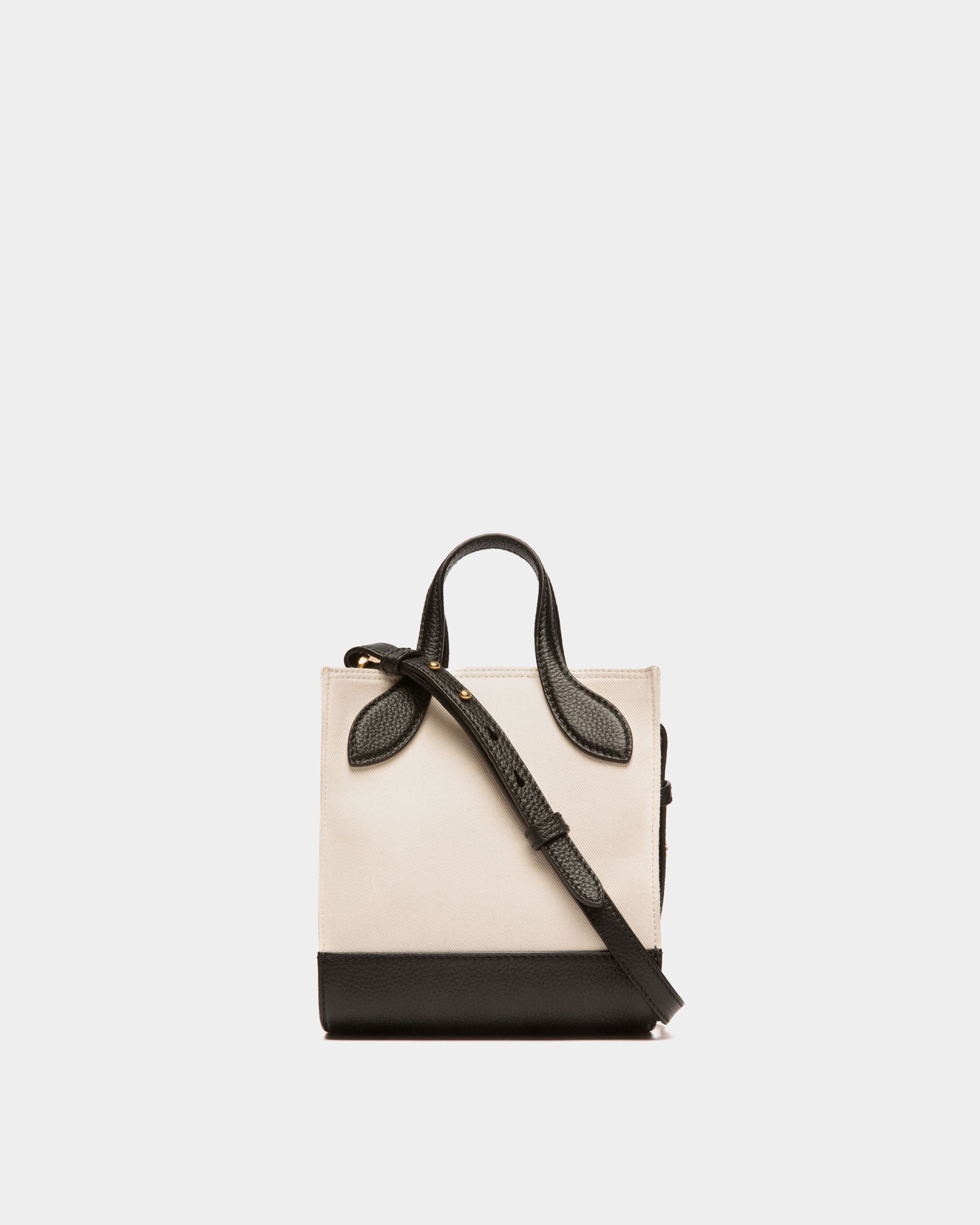 Bar Mini Tote Bag in Neutral And Black Canvas And Leather - Women's - Bally - 03