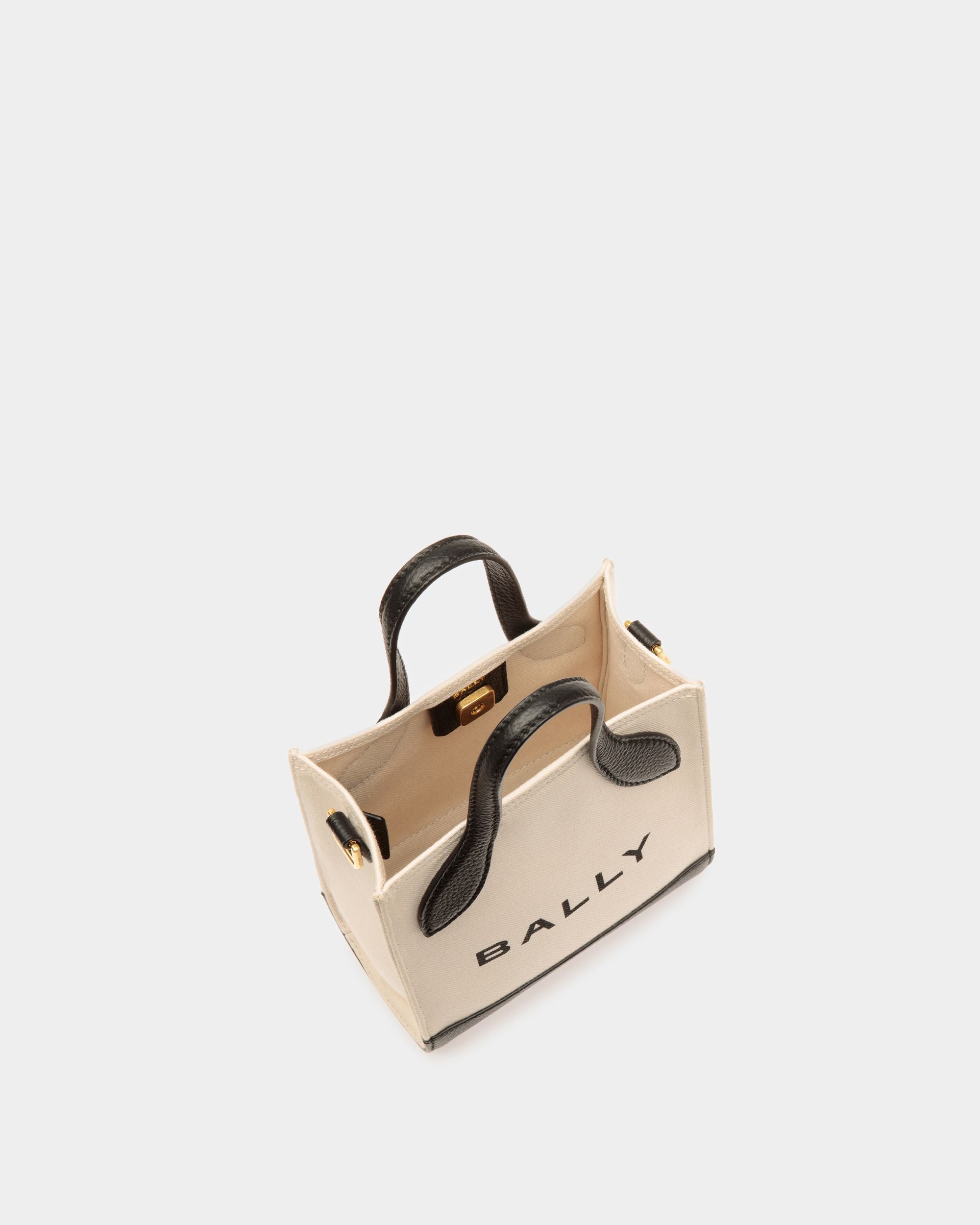 Bar Mini Tote Bag in Neutral And Black Canvas And Leather - Women's - Bally - 05