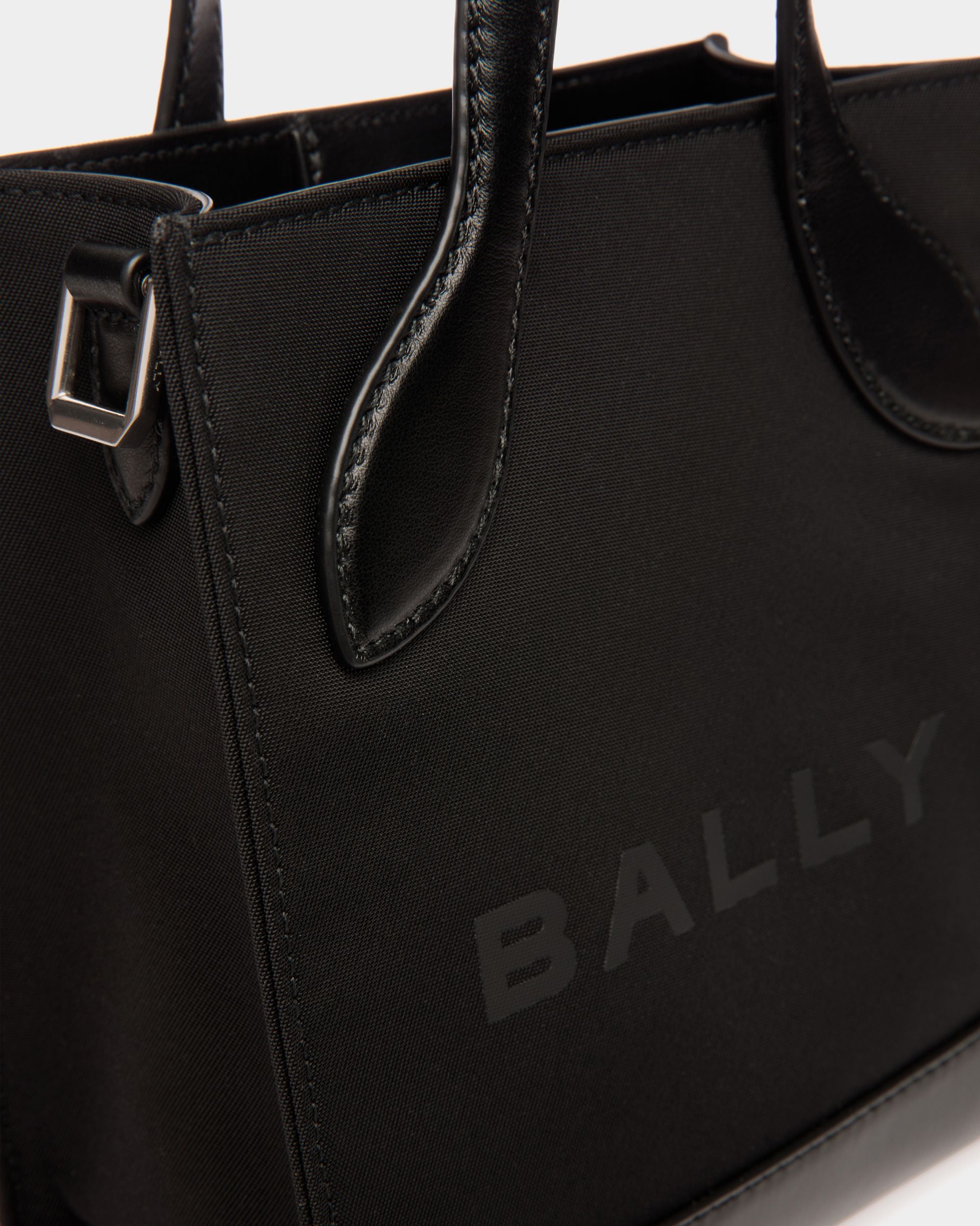 Bar Mini Tote Bag In Black Nylon And Leather - Women's - Bally - 05