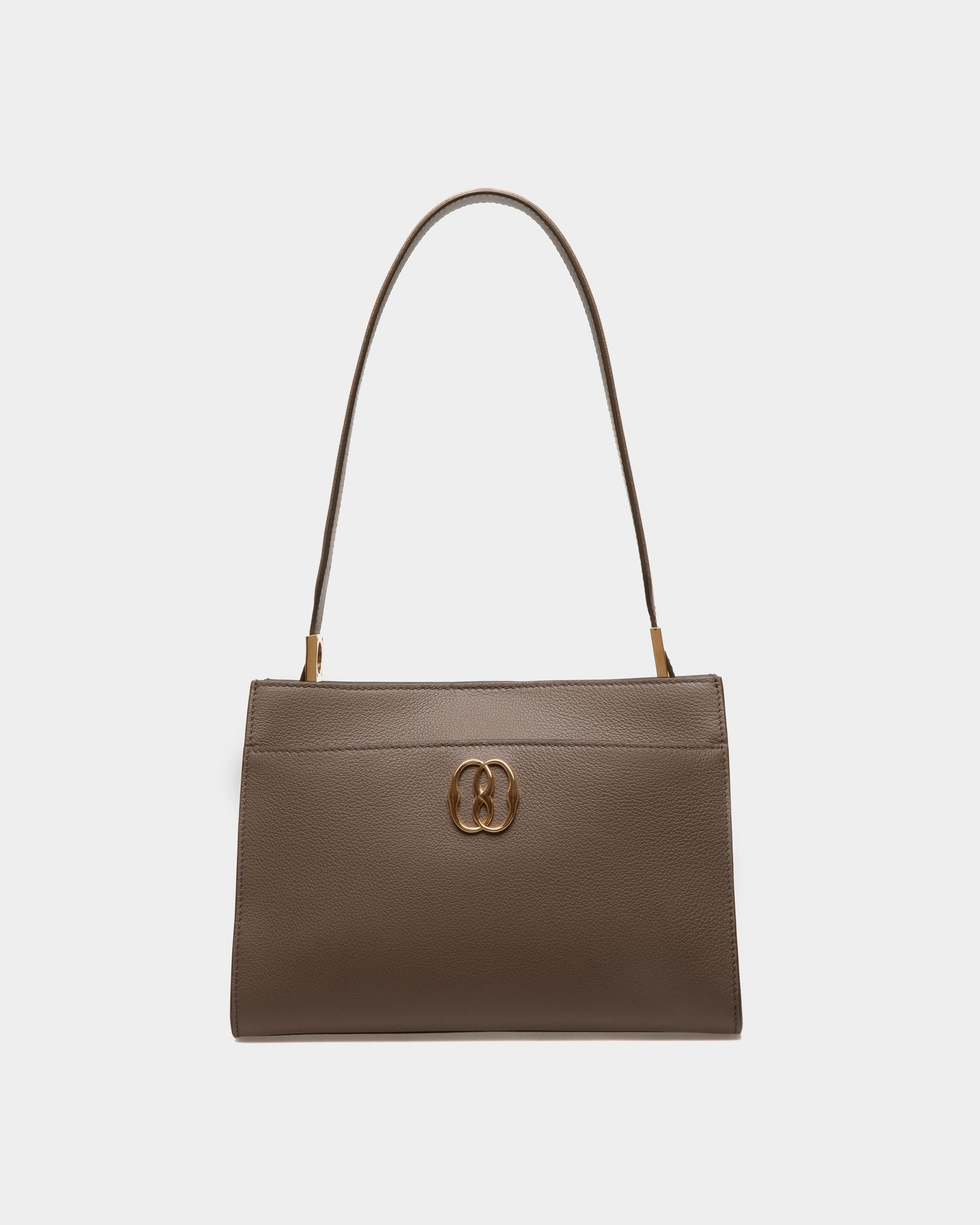 Emblem Shoulder Bag in Beige Grained Leather - Women's - Bally - 01