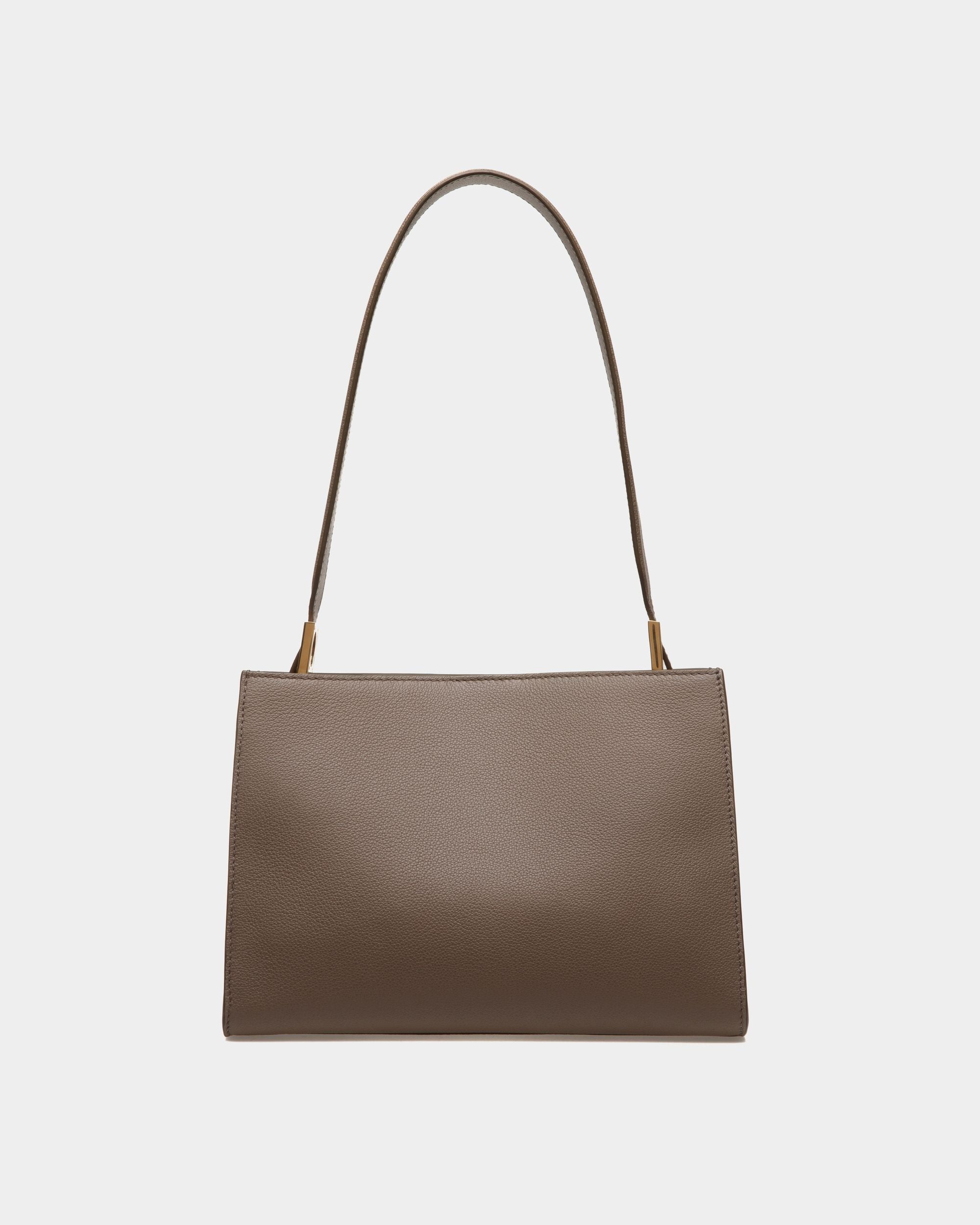 Emblem Shoulder Bag in Beige Grained Leather - Women's - Bally - 02