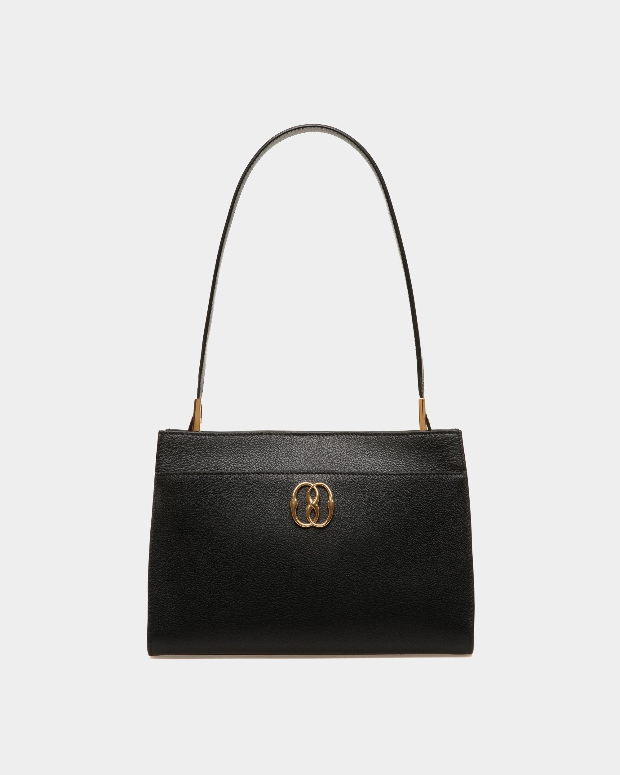 Emblem Shoulder Bag In Black Grained Leather - Women's - Bally - 01