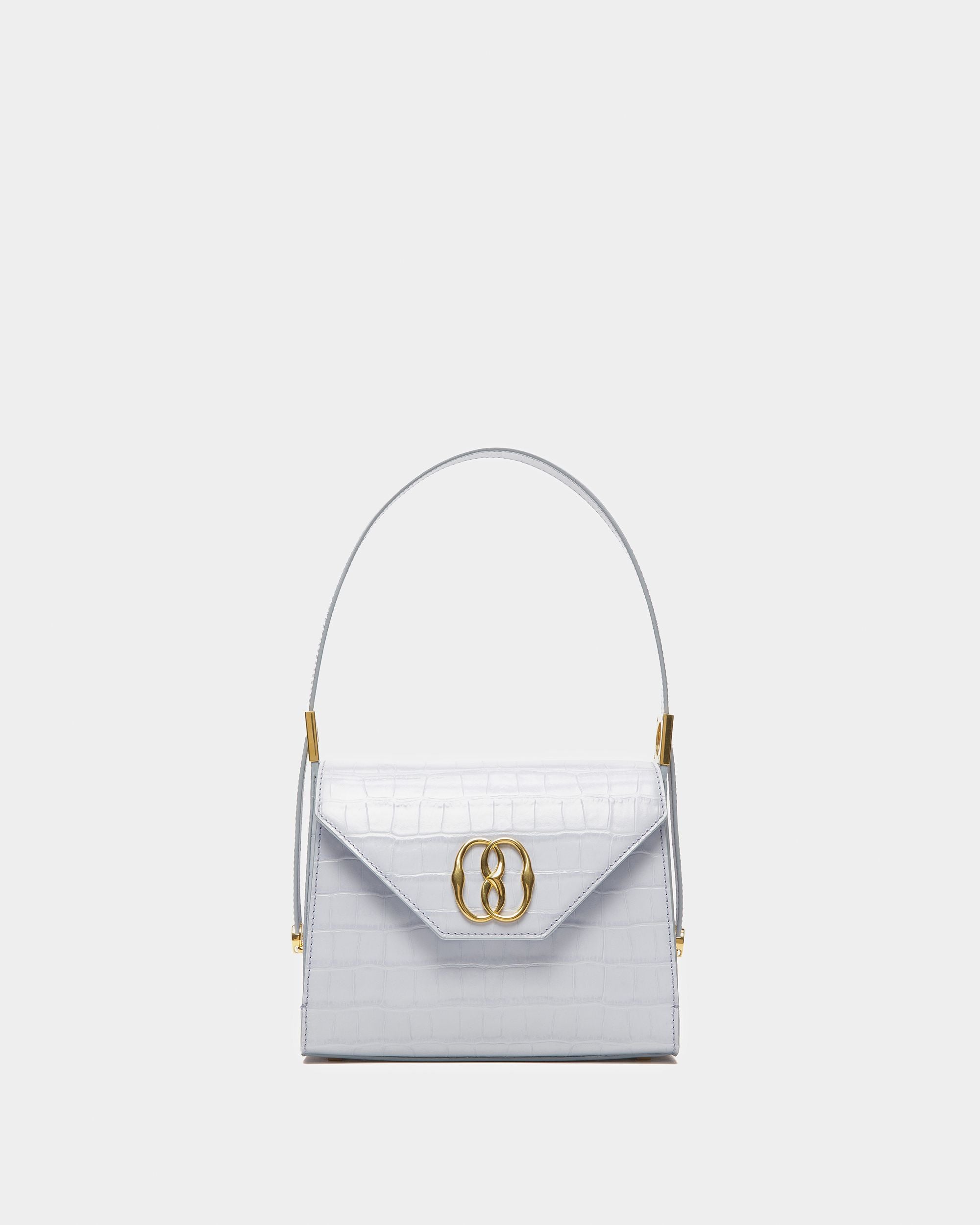 Emblem Top Handle Bag in Light Blue Leather - Women's - Bally - 01