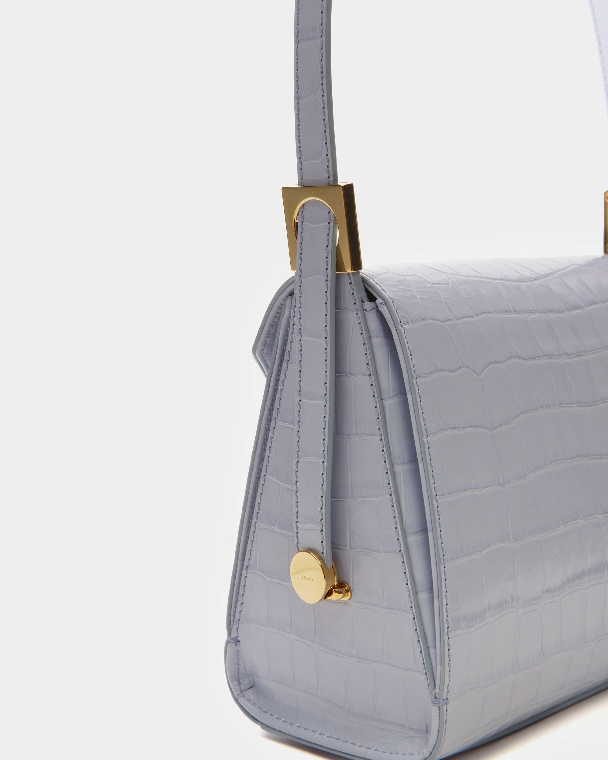 Emblem Top Handle Bag in Light Blue Leather - Women's - Bally - 04