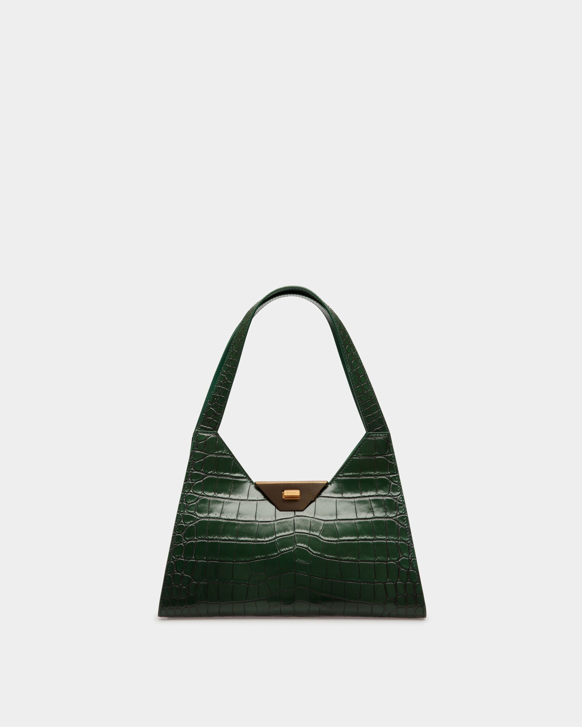Tilt Shoulder Bag In Green Crocodile Print Leather - Women's - Bally - 01