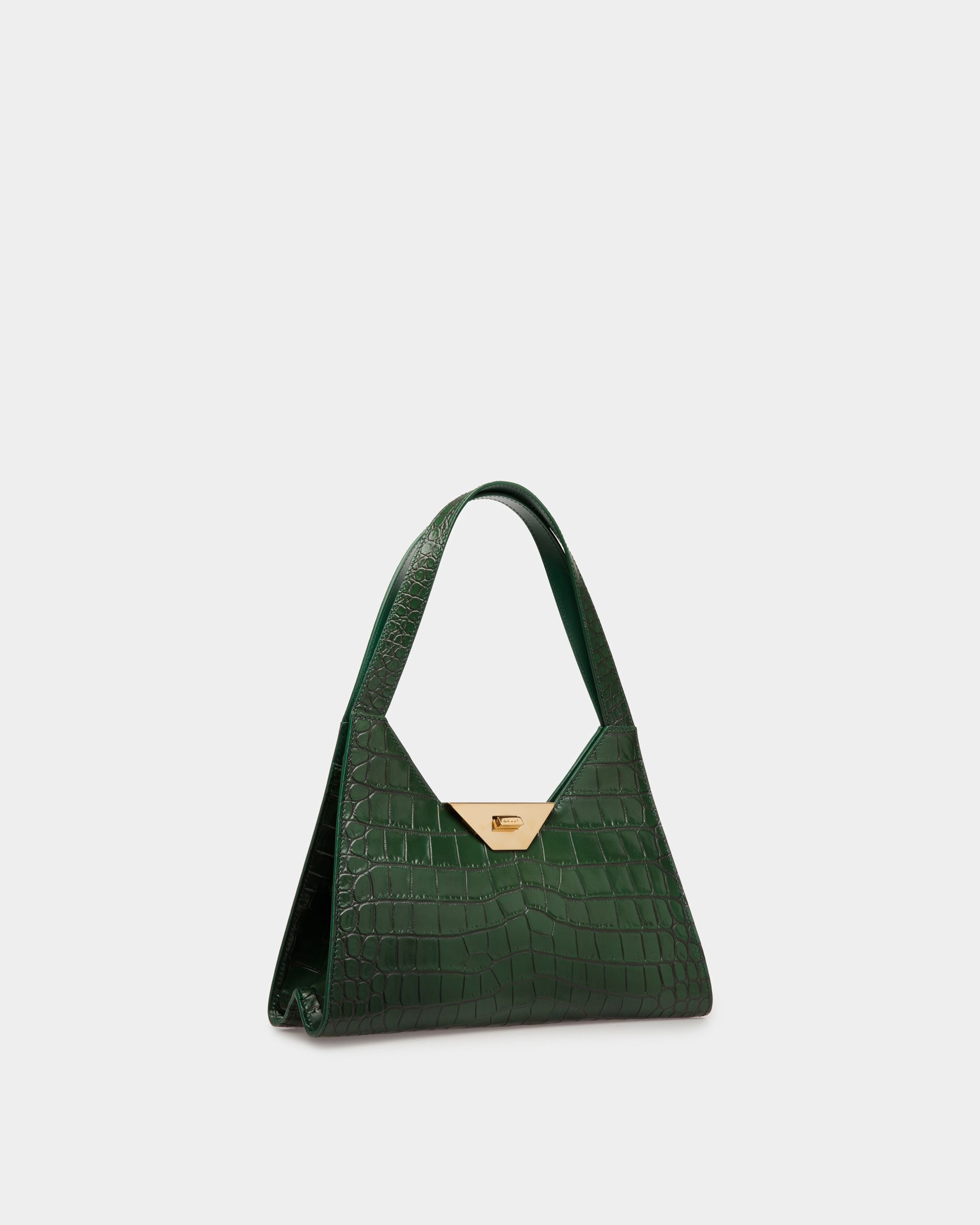 Tilt Shoulder Bag In Green Crocodile Print Leather - Women's - Bally - 03