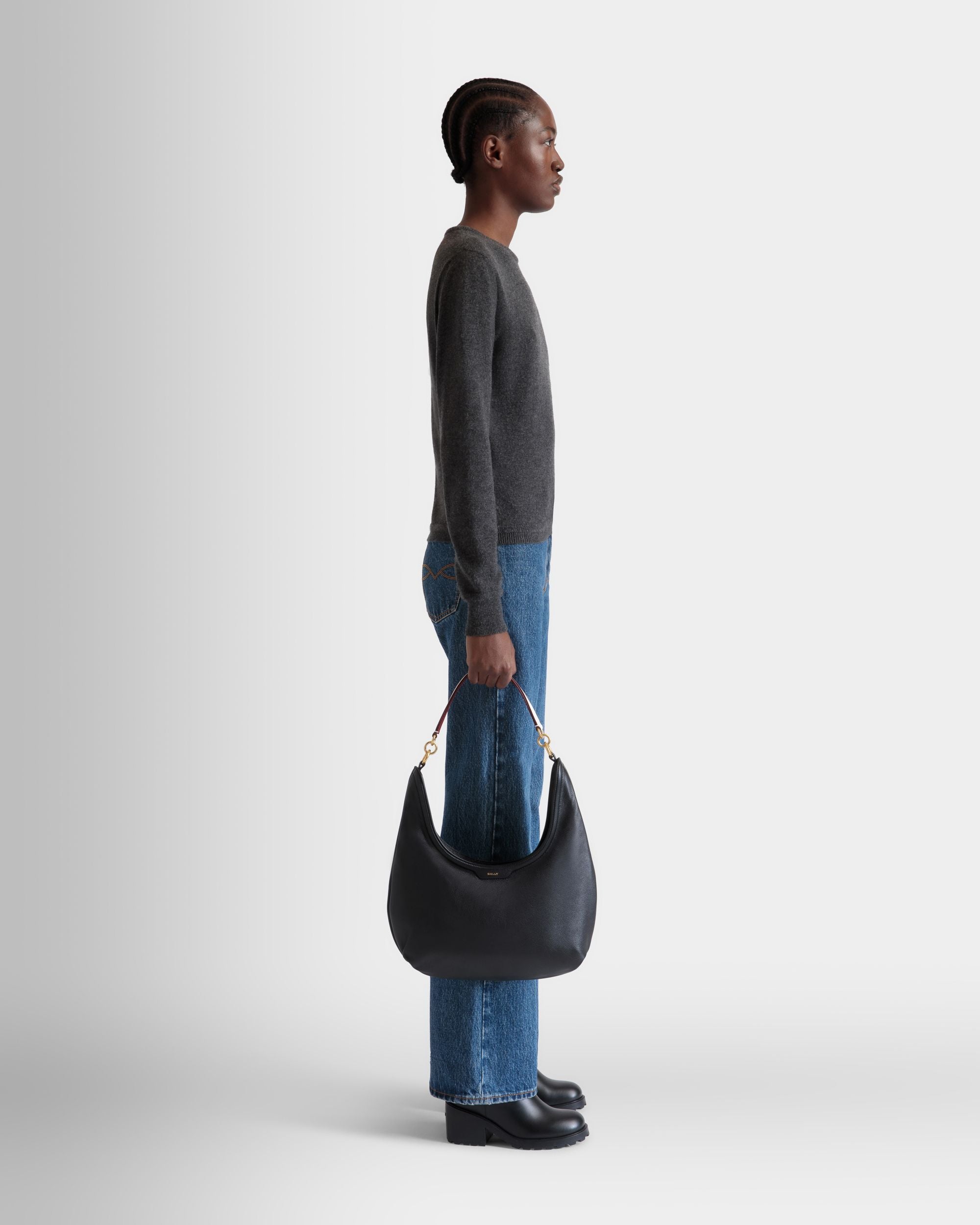 Code Hobo Bag In Black Leather - Women's - Bally - 02