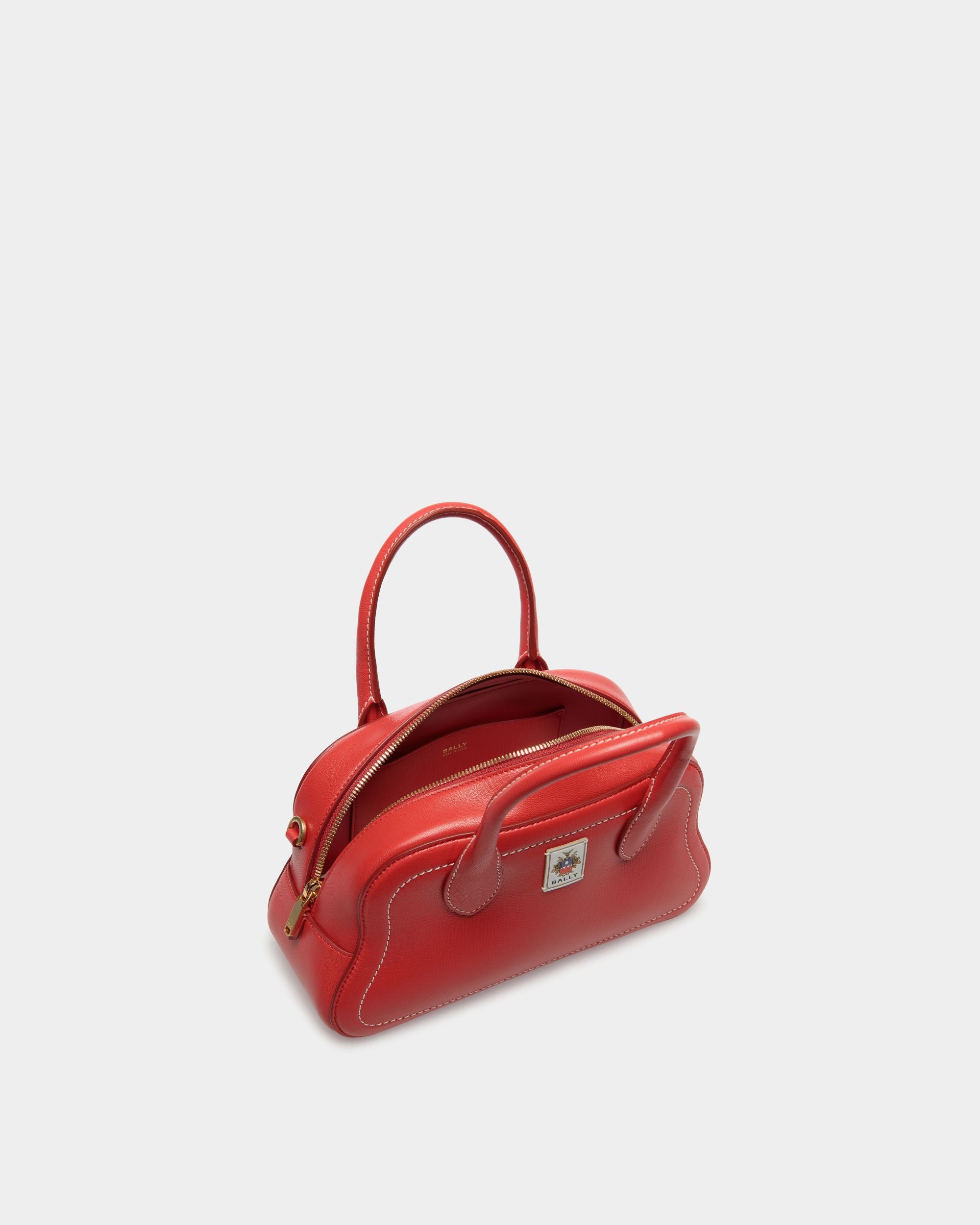 Unda Top Handle Bag in Red Grained Leather - Women's - Bally - 05