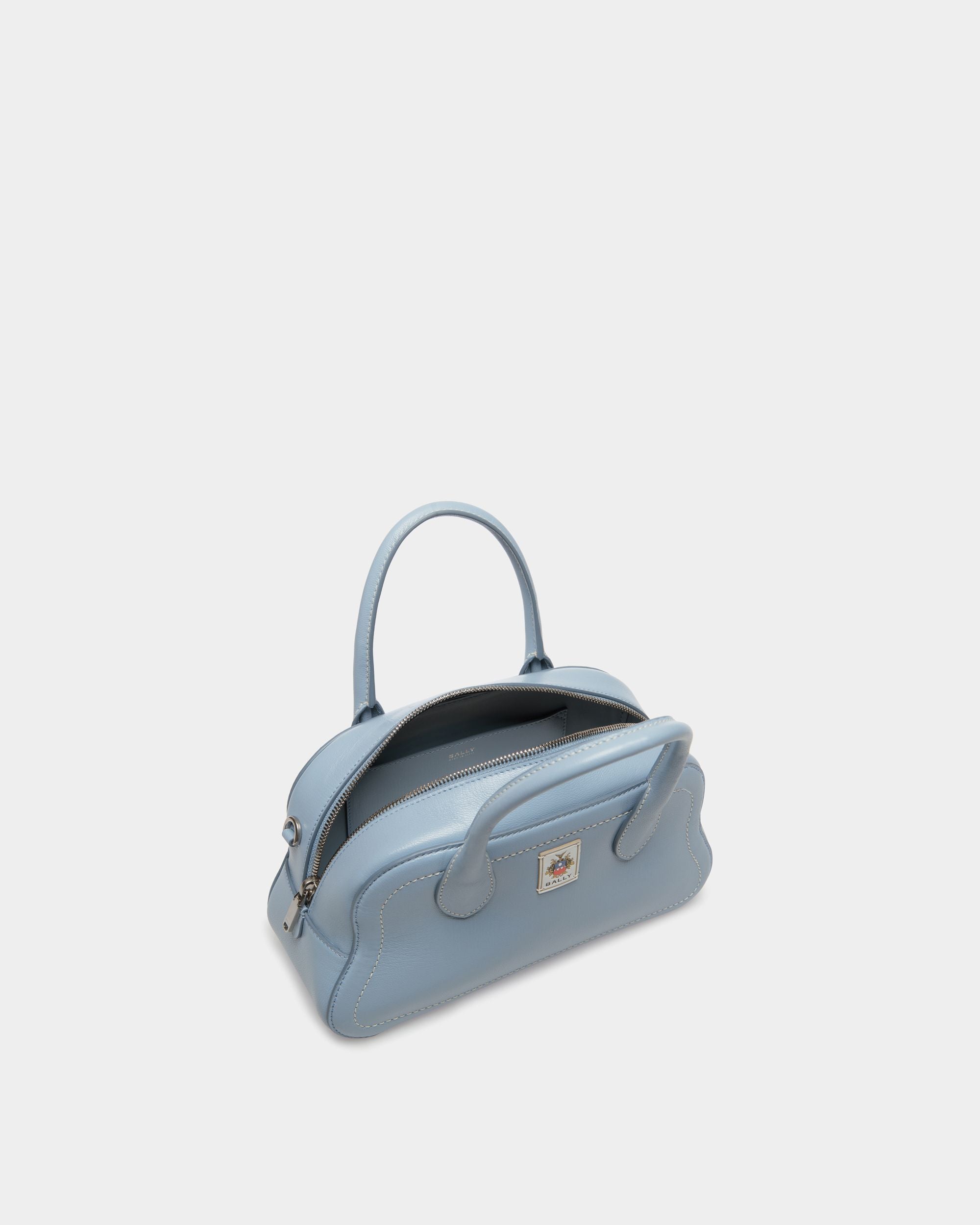 Unda Top Handle Bag in Light Blue Grained Leather - Women's - Bally - 05