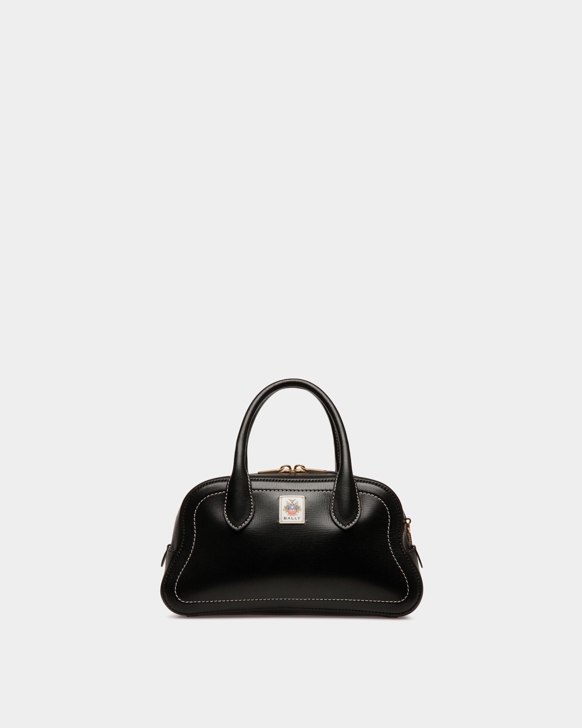 Unda Top Handle Bag in Black Grained Leather - Women's - Bally - 01
