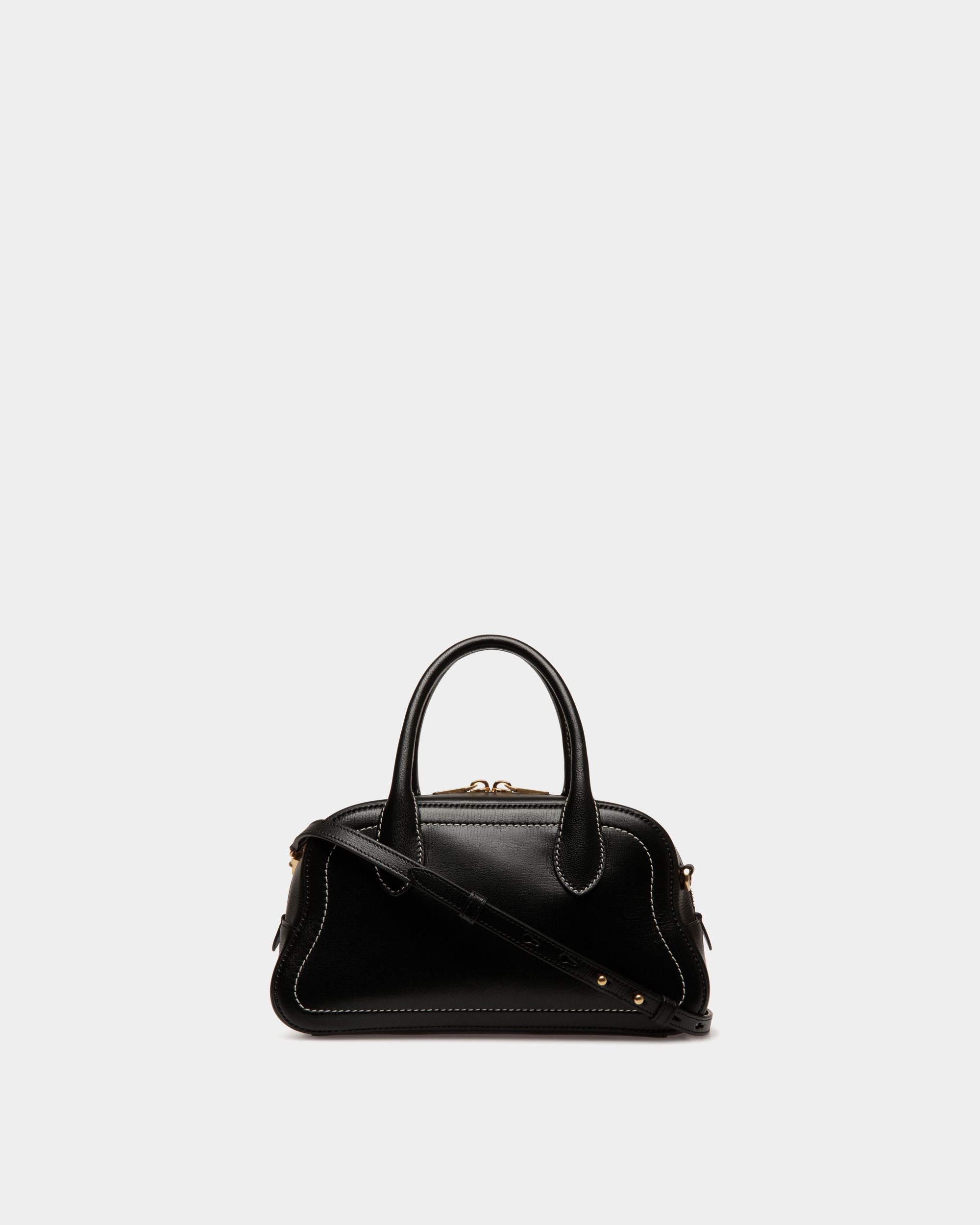 Unda Top Handle Bag in Black Grained Leather - Women's - Bally - 03
