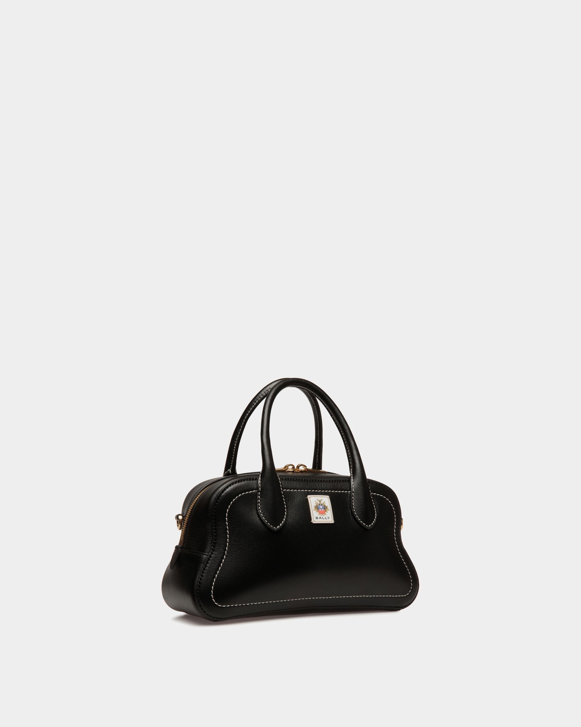 Unda Top Handle Bag in Black Grained Leather - Women's - Bally - 04