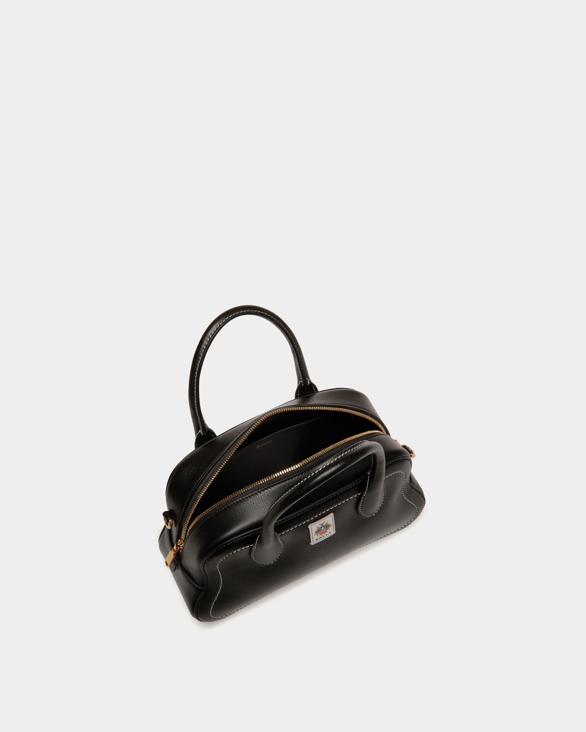 Unda Top Handle Bag in Black Grained Leather - Women's - Bally - 05
