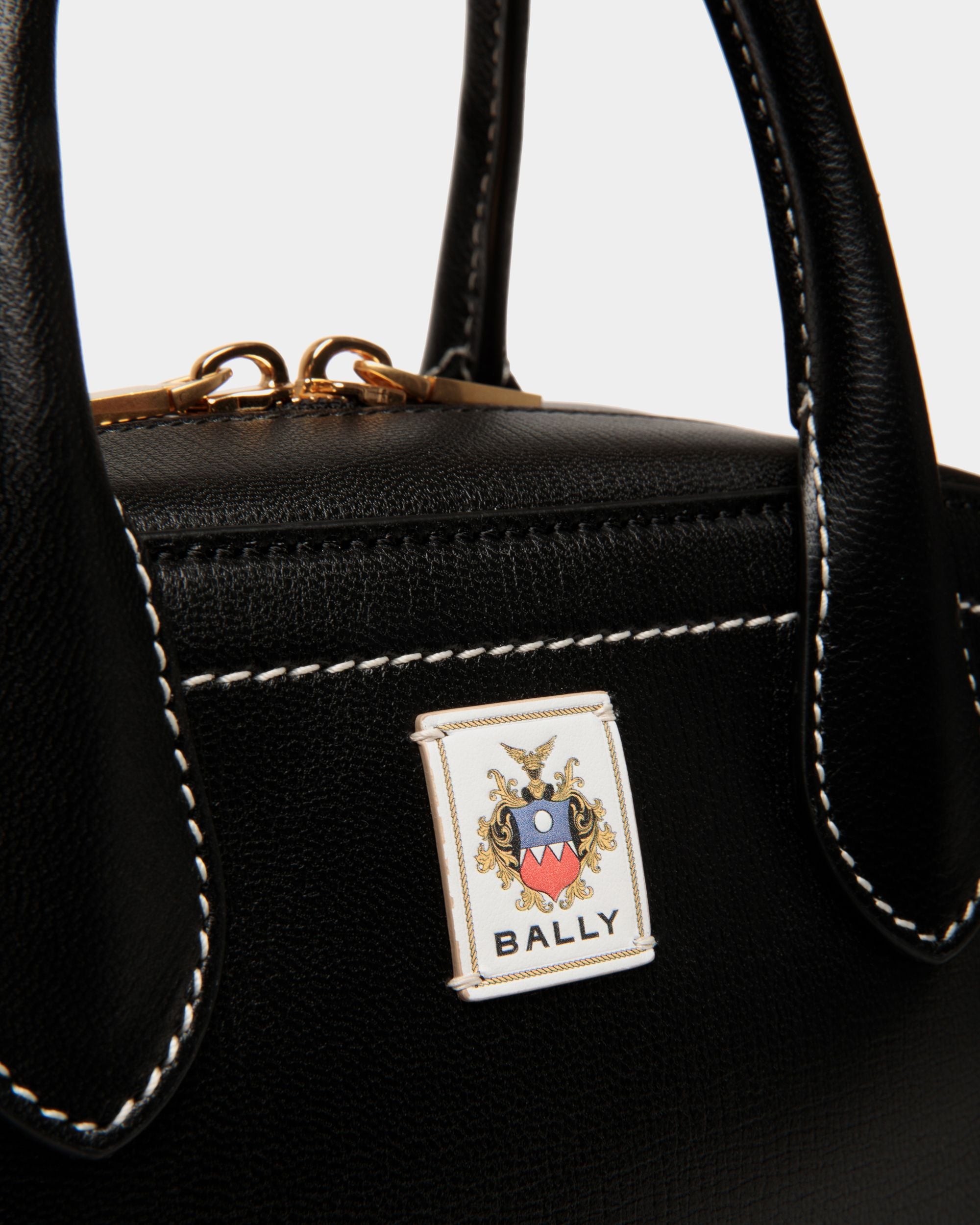 Unda Top Handle Bag in Black Grained Leather - Women's - Bally - 06