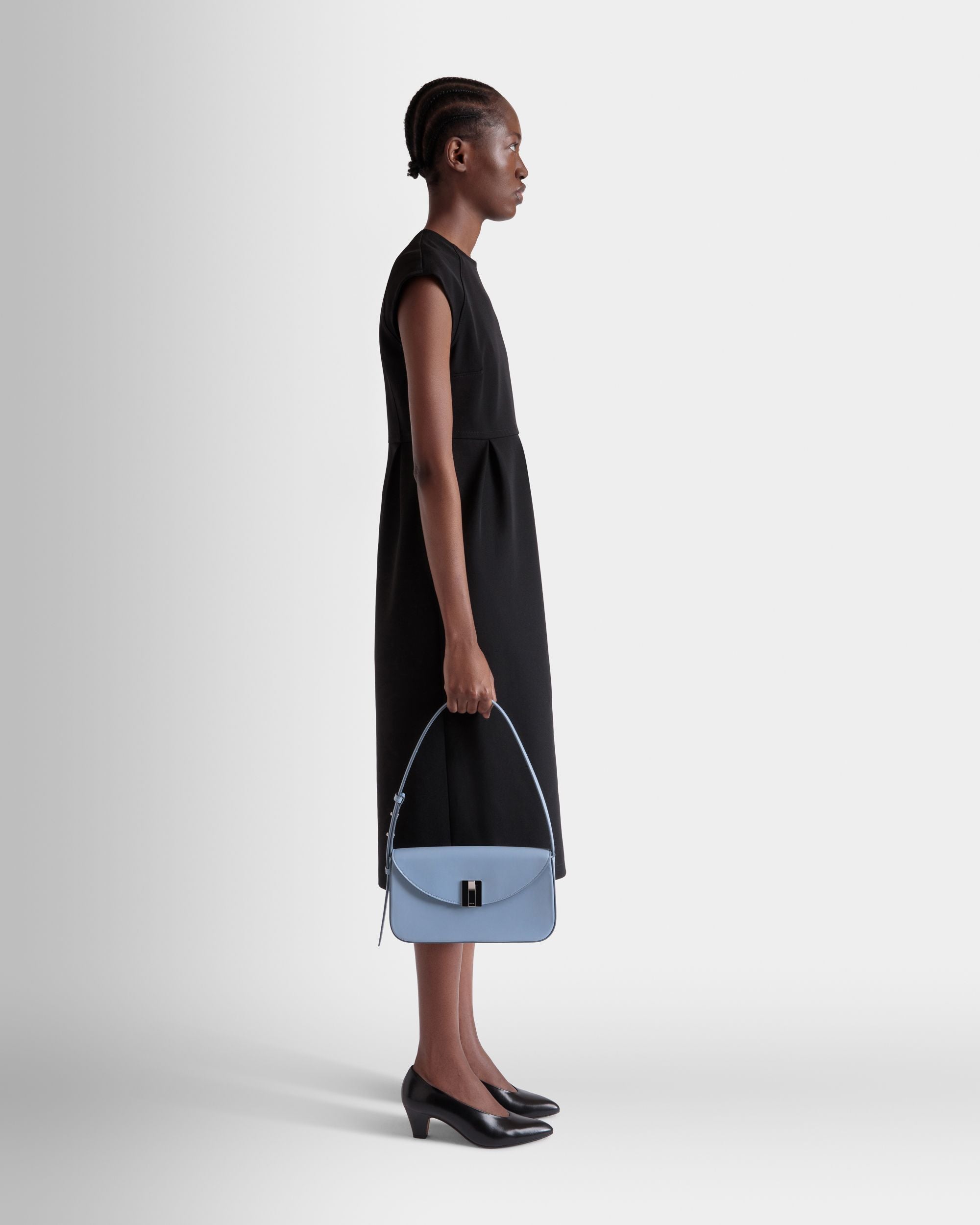 Ollam Small Shoulder Bag in Light Blue Leather - Women's - Bally - 02