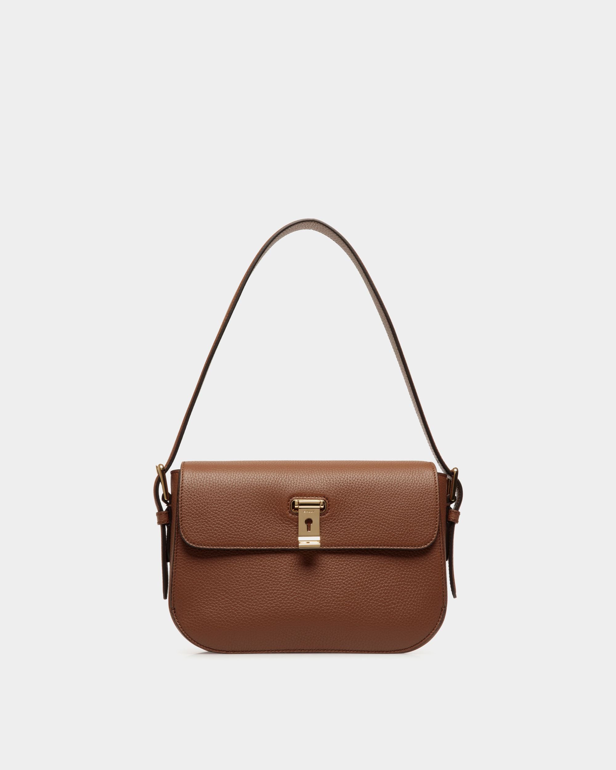 Lock Me Shoulder Bag in Brown Grained Leather - Women's - Bally - 01