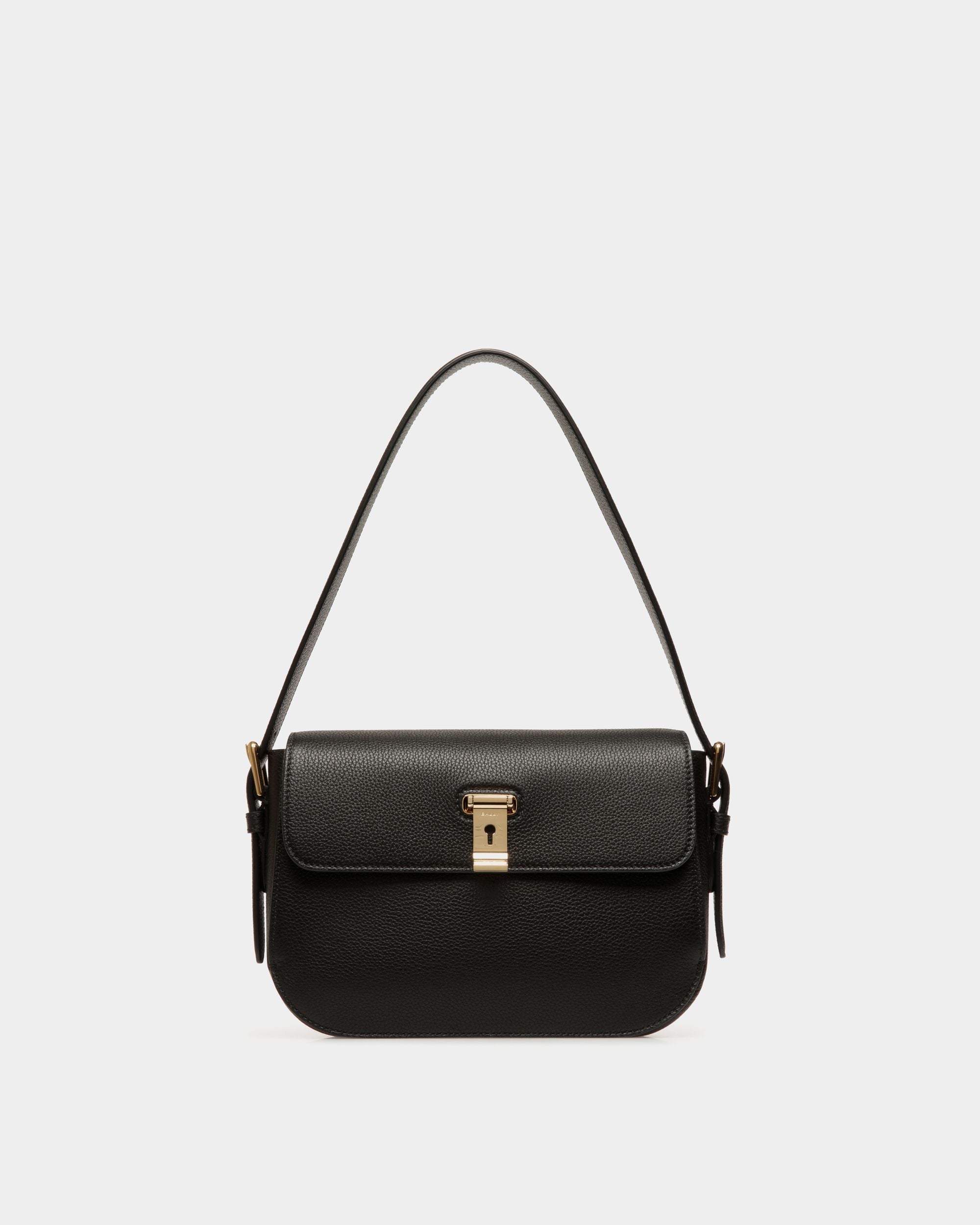 Lock Me Shoulder Bag in Black Grained Leather - Women's - Bally - 01