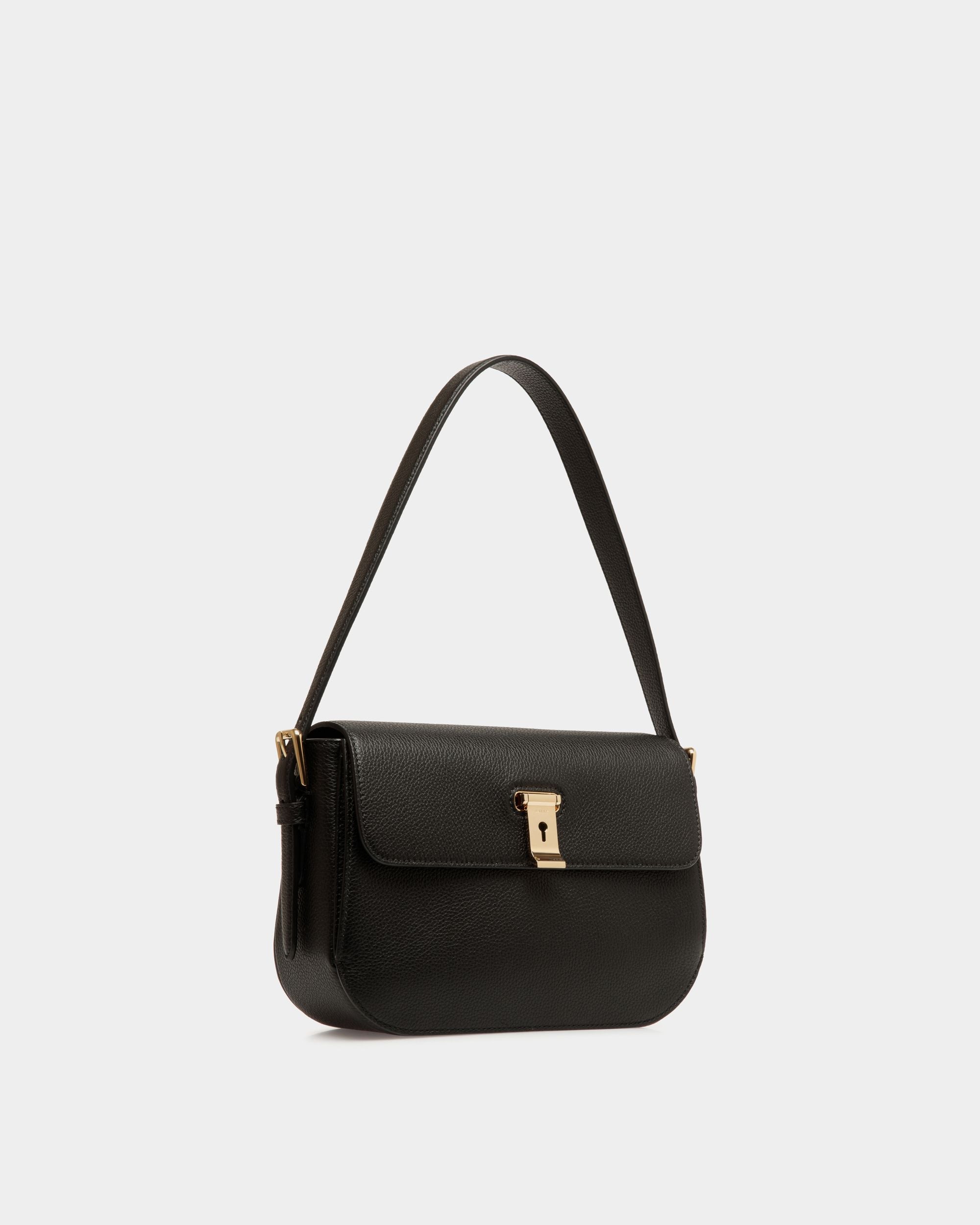 Lock Me Shoulder Bag in Black Grained Leather - Women's - Bally - 04